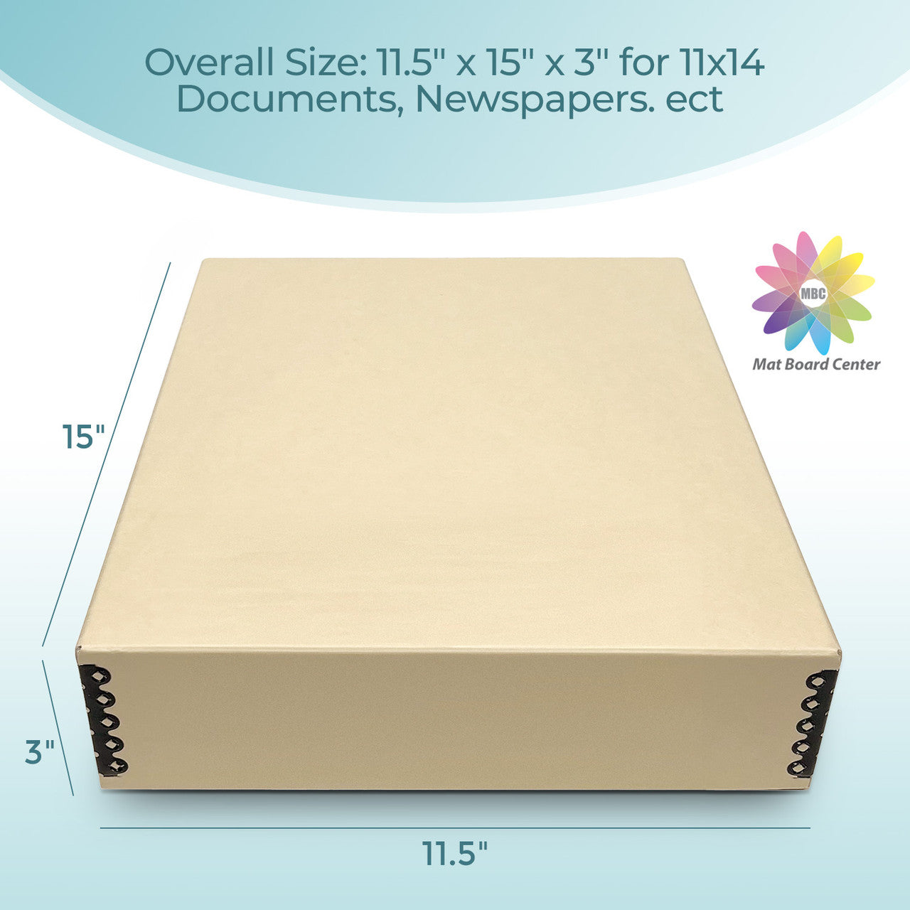 Lineco Tan 3" Deep Museum Archival Storage Box Drop Front Design Acid-Free with Metal Edge 11x14