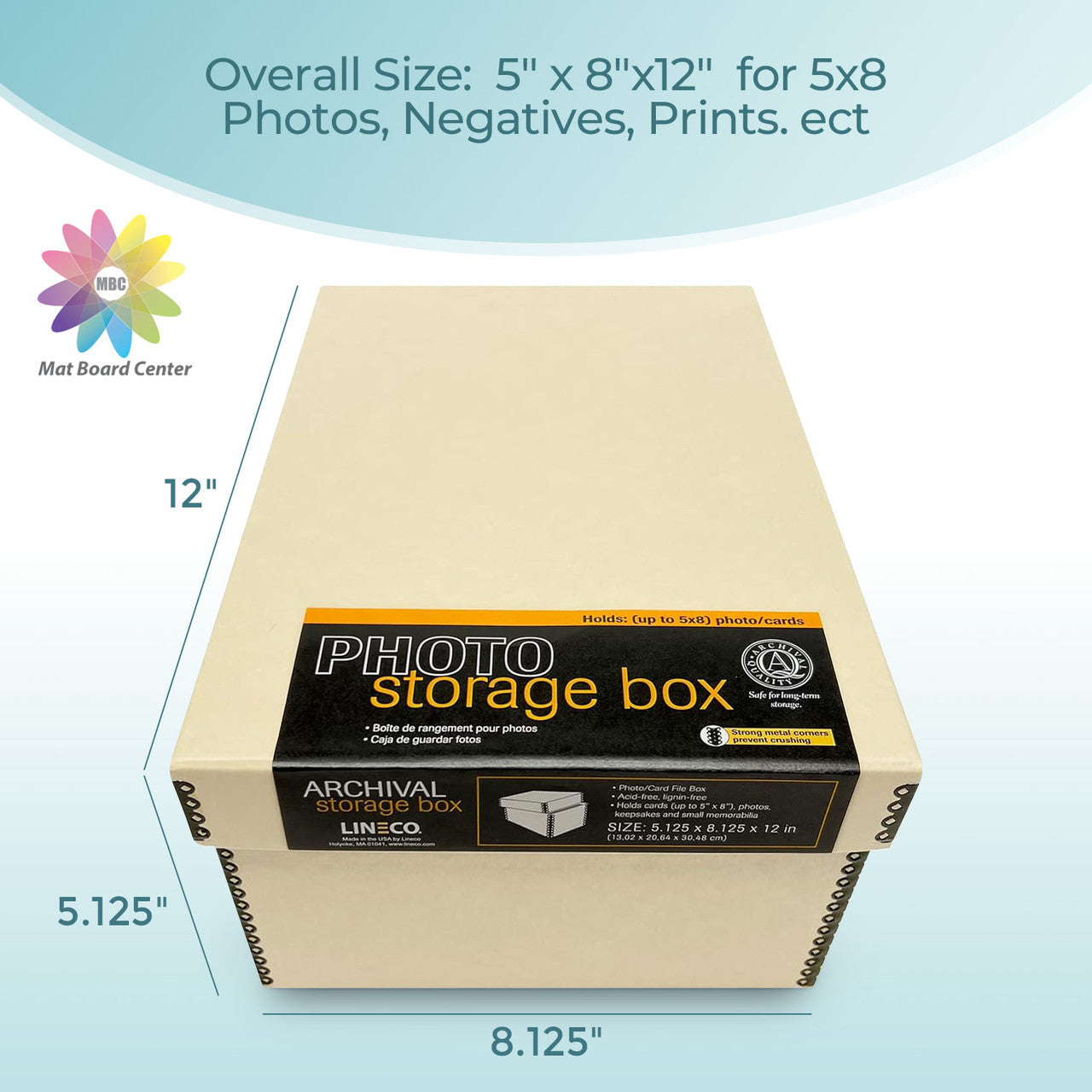 Lineco Tan Photo Storage Box with Drop Front Design 5x8x12