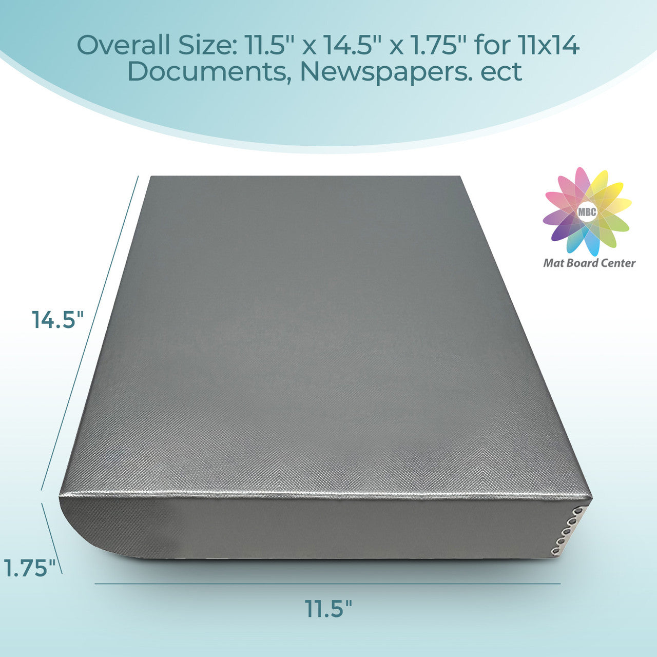 Lineco Silver 1.75 inches Deep Clamshell Archival Folio Storage Box Removable Lid Acid-Free with Metal Edge 11x14