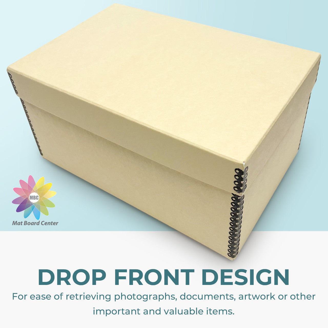 Lineco Photo Storage Box 11x7.5x5.5 Inches with Drop Front Design