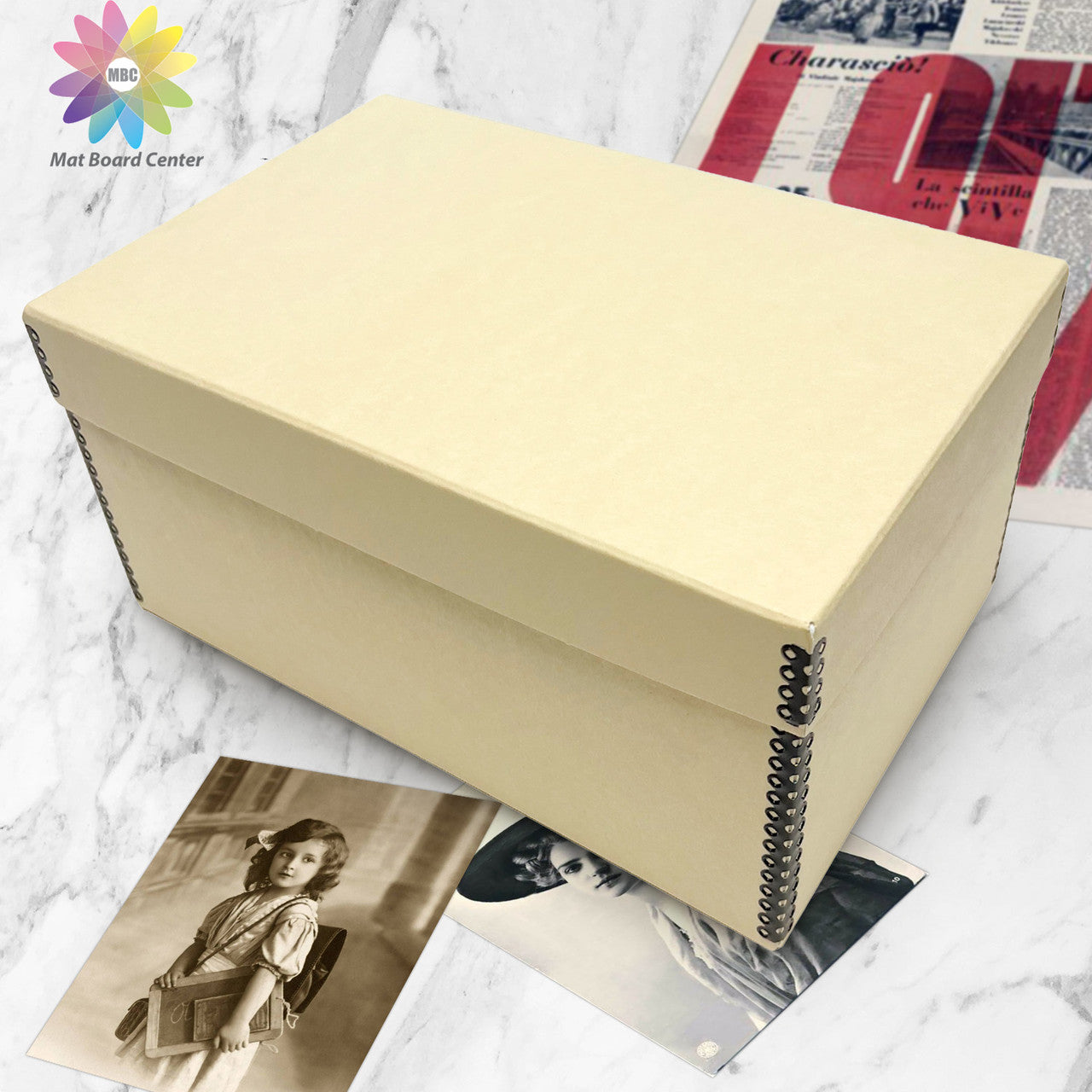 Lineco Photo Storage Box 11x7.5x5.5 Inches with Drop Front Design