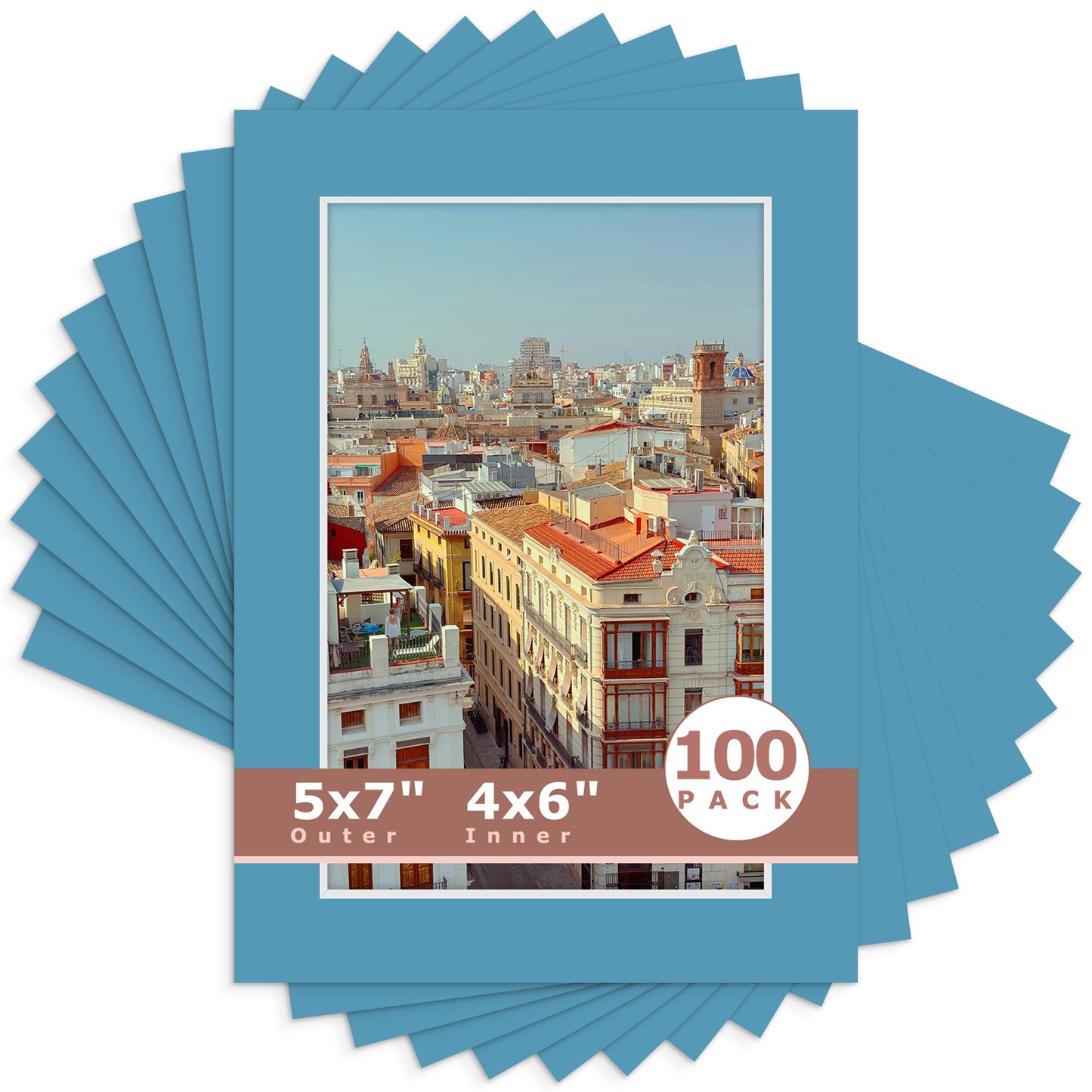 5x7 Economy Pre-Cut Mat For 4x6 Picture-Pack of 100 N138 Dynamic Blue