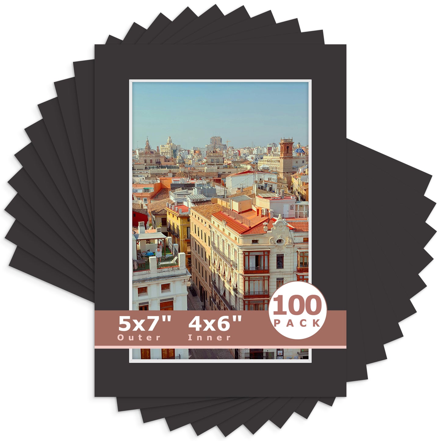 5x7 Economy Pre-Cut Mat For 4x6 Picture-Pack of 100 N142 Tricom Black