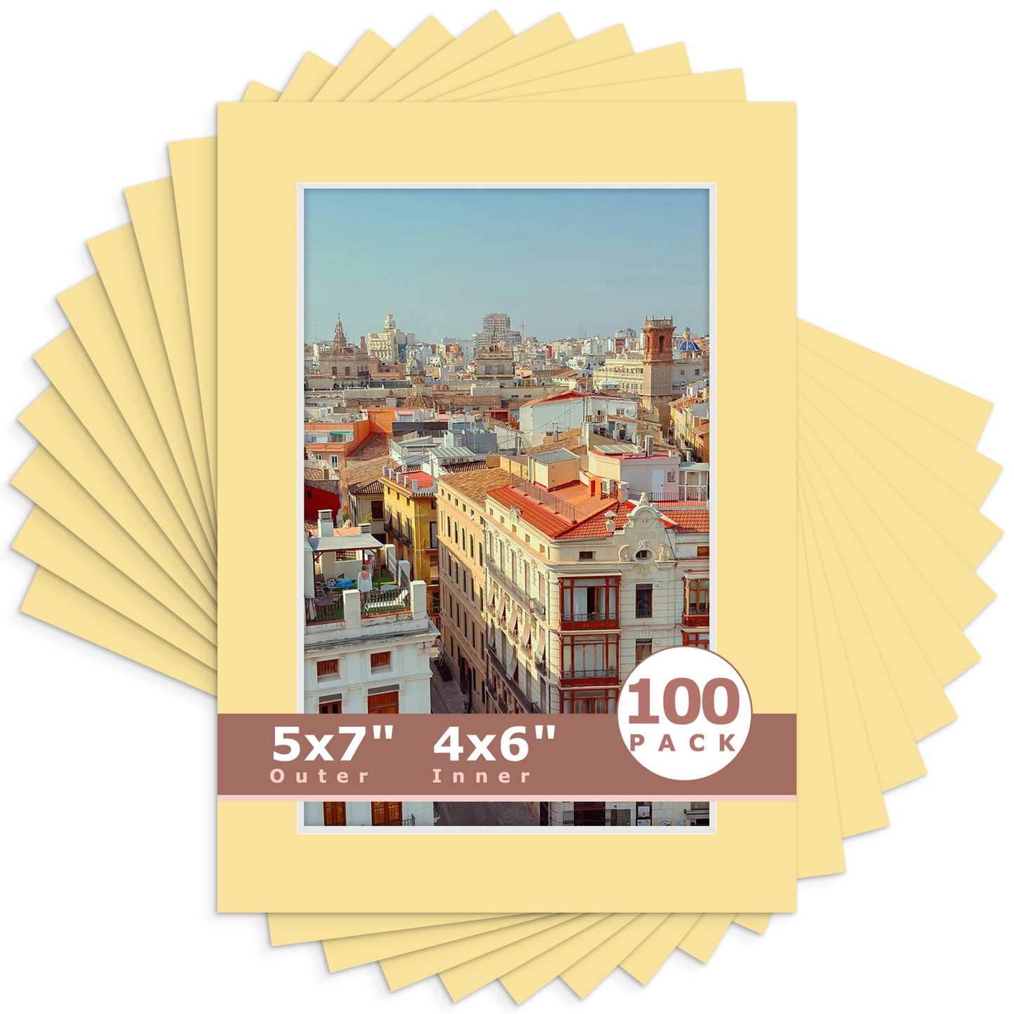 5x7 Economy Pre-Cut Mat For 4x6 Picture-Pack of 100 N157 Compatible Beige