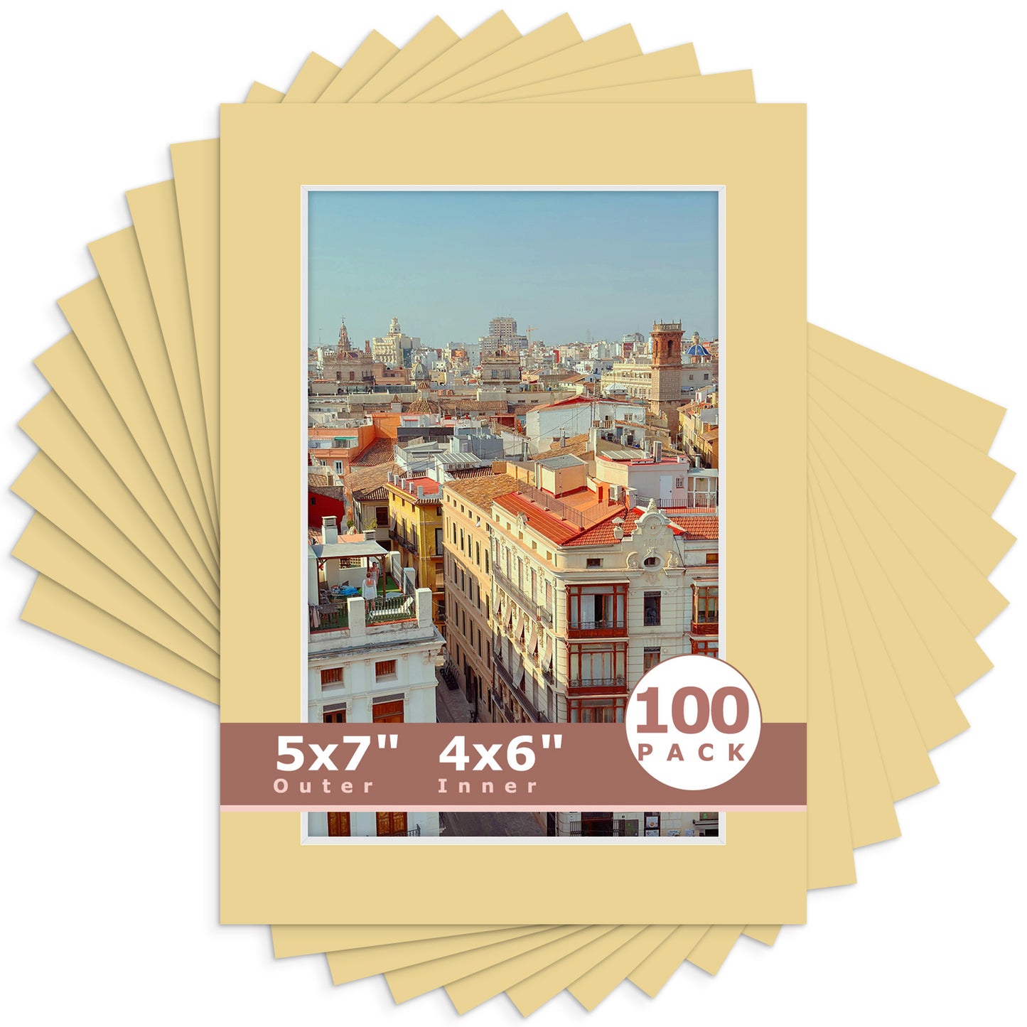 5x7 Economy Pre-Cut Mat For 4x6 Picture-Pack of 100 N158 Indian Tan