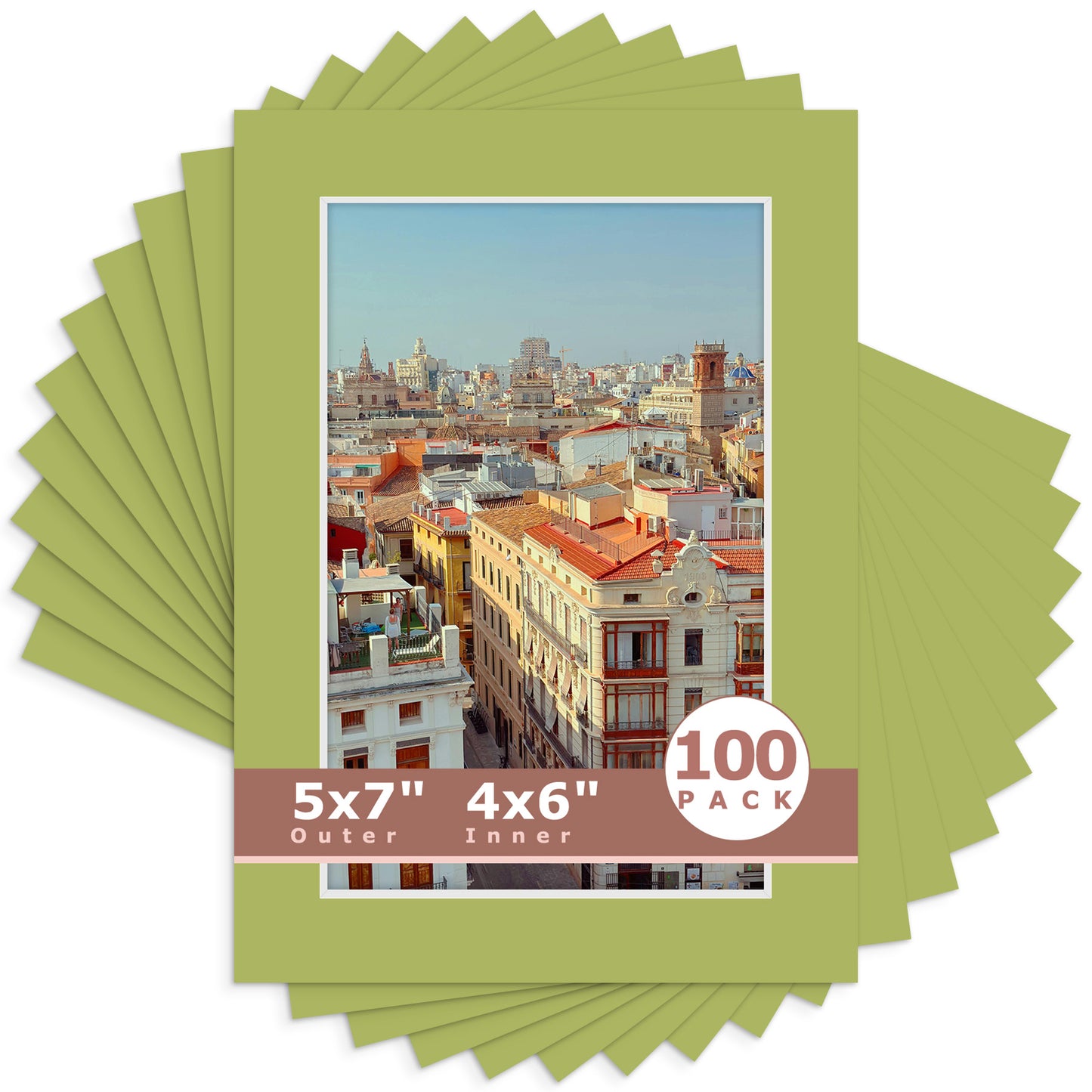 5x7 Economy Pre-Cut Mat For 4x6 Picture-Pack of 100 N163 Organic Green