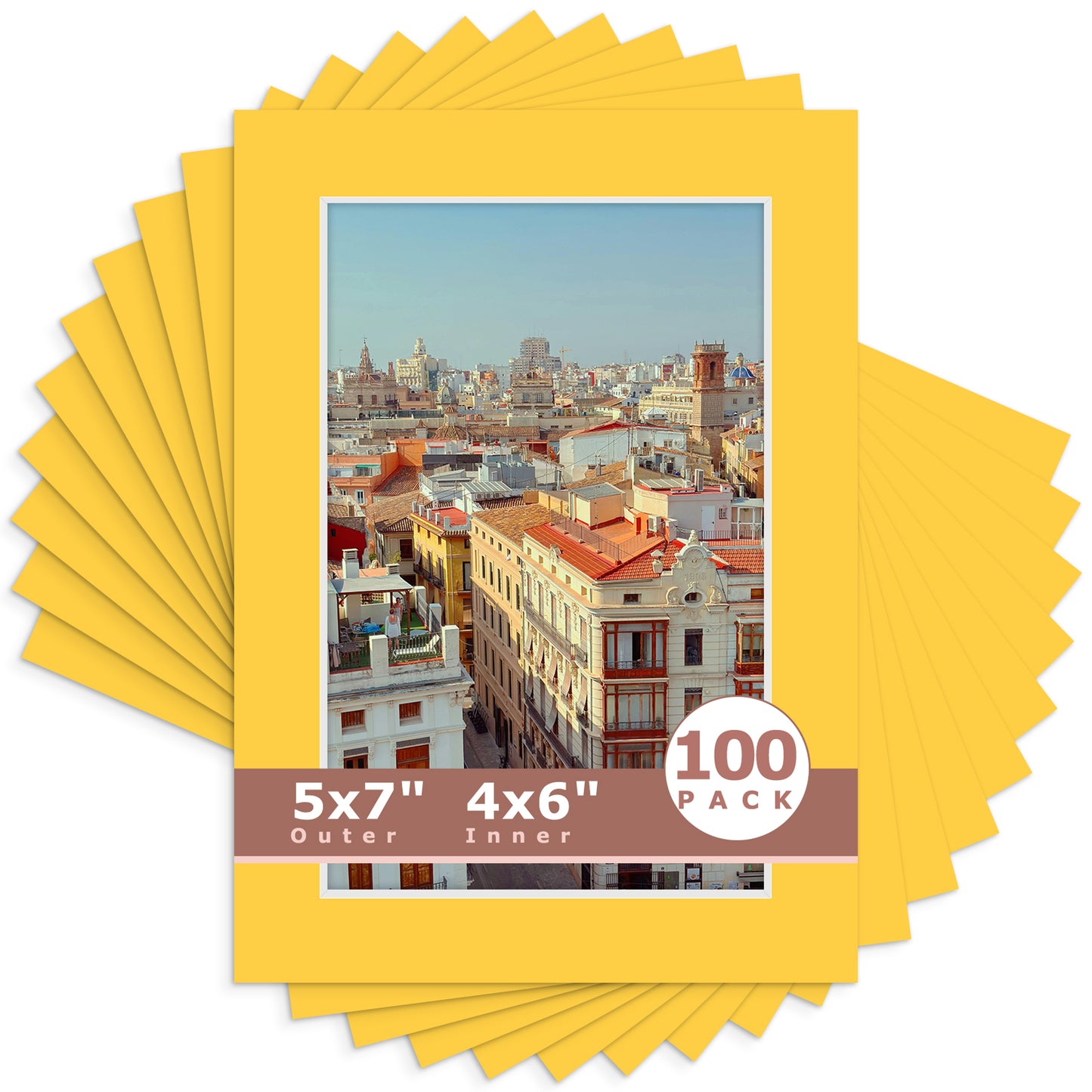 5x7 Economy Pre-Cut Mat For 4x6 Picture-Pack of 100 N212 Deep Yellow