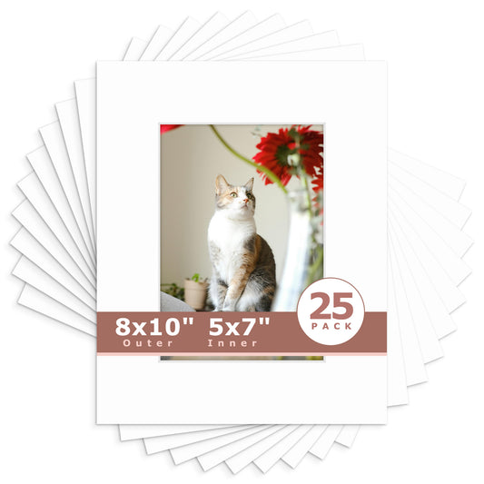 8x10 Economy Pre-Cut Mat Board-Pack of 25 5x7 (4.5x6.5 exact opening) N501 White
