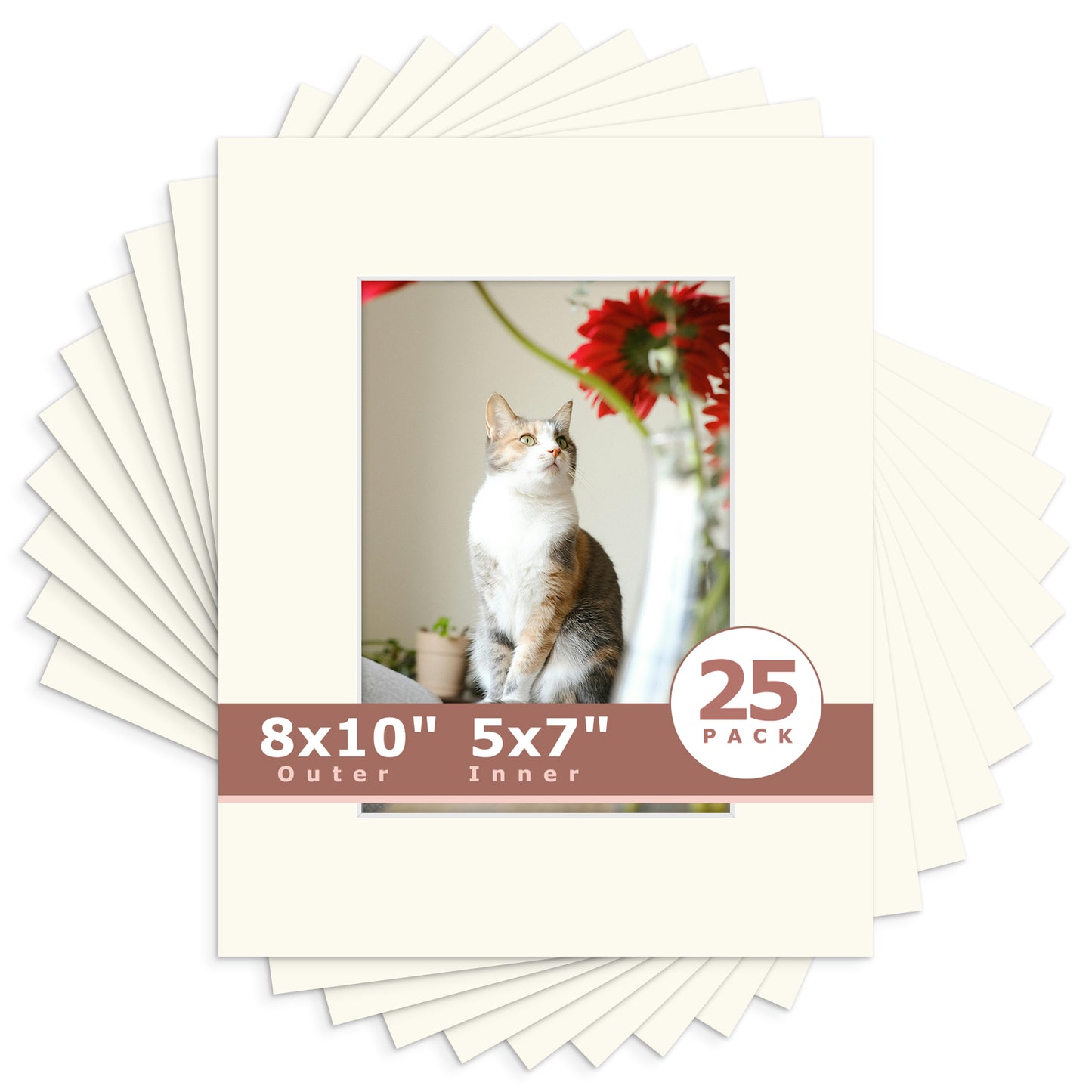 8x10 Economy Pre-Cut Mat Board-Pack of 25 5x7 (4.5x6.5 exact opening) N104 Ivory Turret