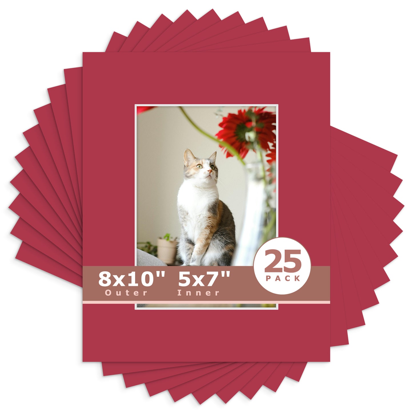 8x10 Economy Pre-Cut Mat Board-Pack of 25 5x7 (4.5x6.5 exact opening) N117 China Red