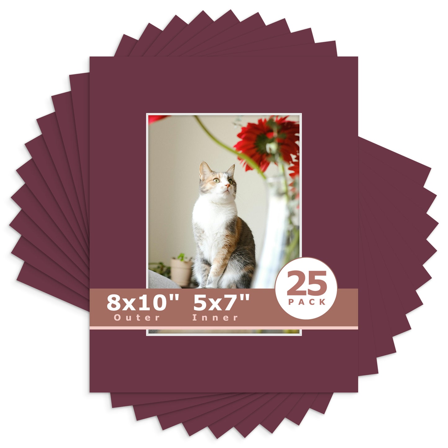 8x10 Economy Pre-Cut Mat Board-Pack of 25 5x7 (4.5x6.5 exact opening) N124 Maroon