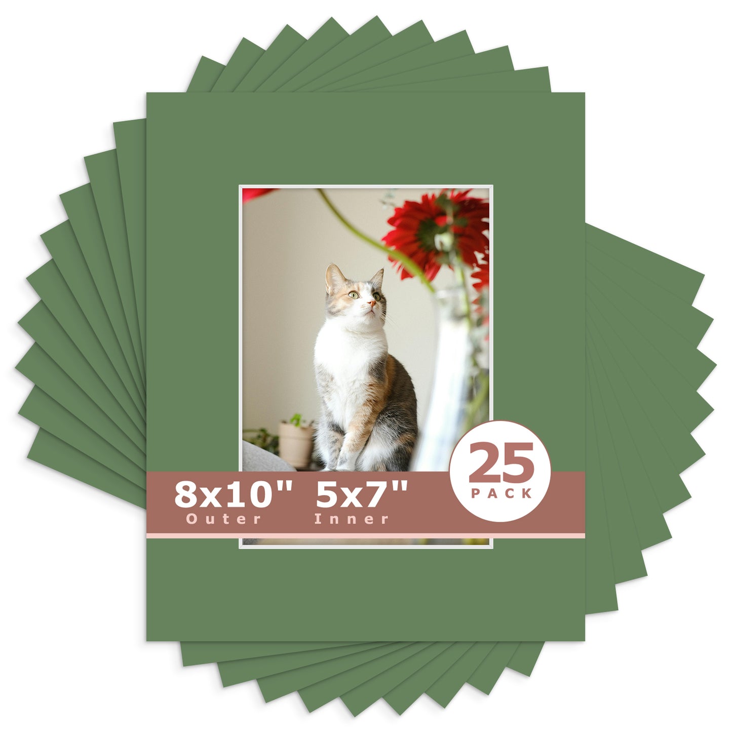 8x10 Economy Pre-Cut Mat Board-Pack of 25 5x7 (4.5x6.5 exact opening) N131 Basque Green