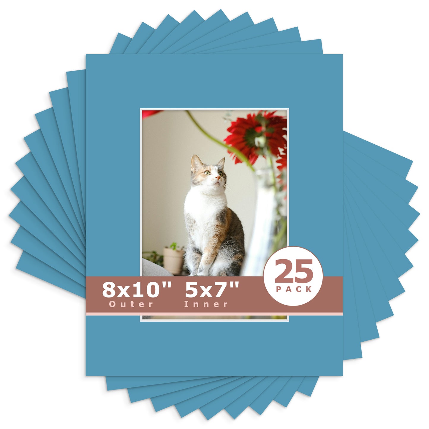 8x10 Economy Pre-Cut Mat Board-Pack of 25 5x7 (4.5x6.5 exact opening) N138 Dynamic Blue