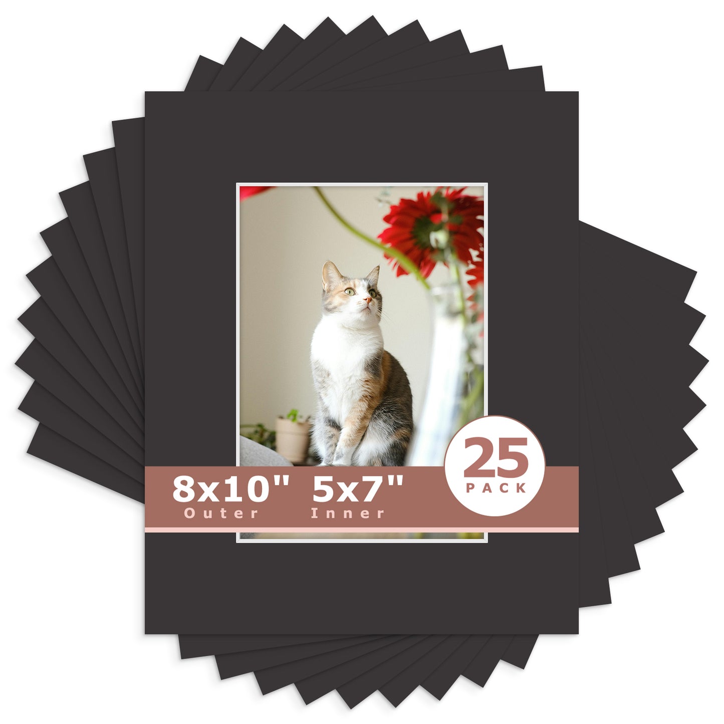8x10 Economy Pre-Cut Mat Board-Pack of 25 5x7 (4.5x6.5 exact opening) N142 Tricom Black