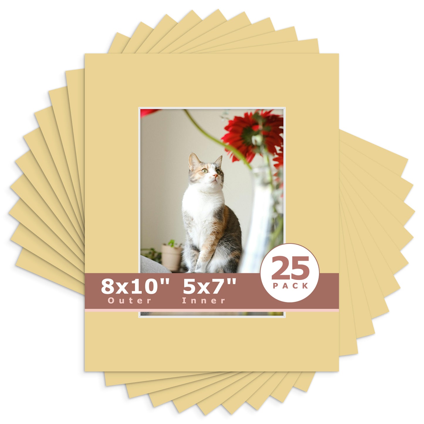 8x10 Economy Pre-Cut Mat Board-Pack of 25 5x7 (4.5x6.5 exact opening) N158 Indian Tan