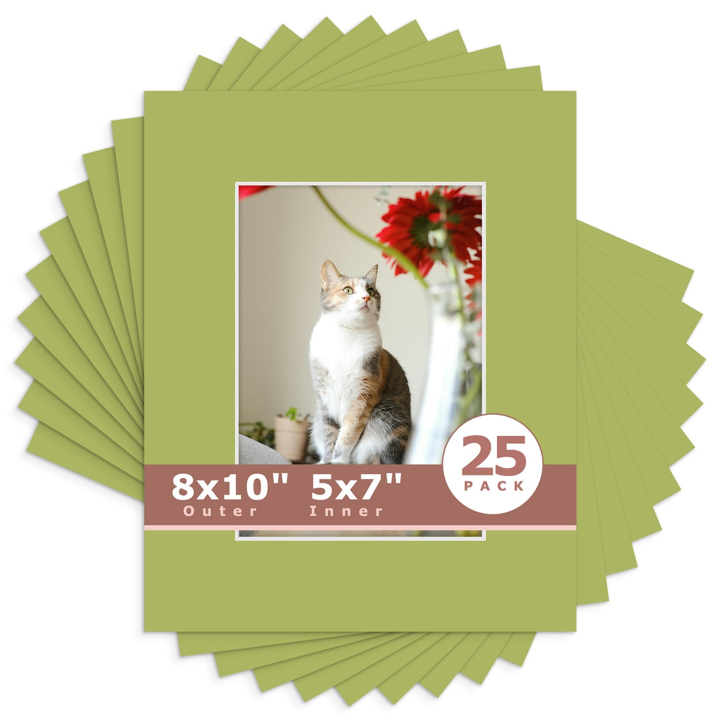 8x10 Economy Pre-Cut Mat Board-Pack of 25 5x7 (4.5x6.5 exact opening) N163 Organic Green