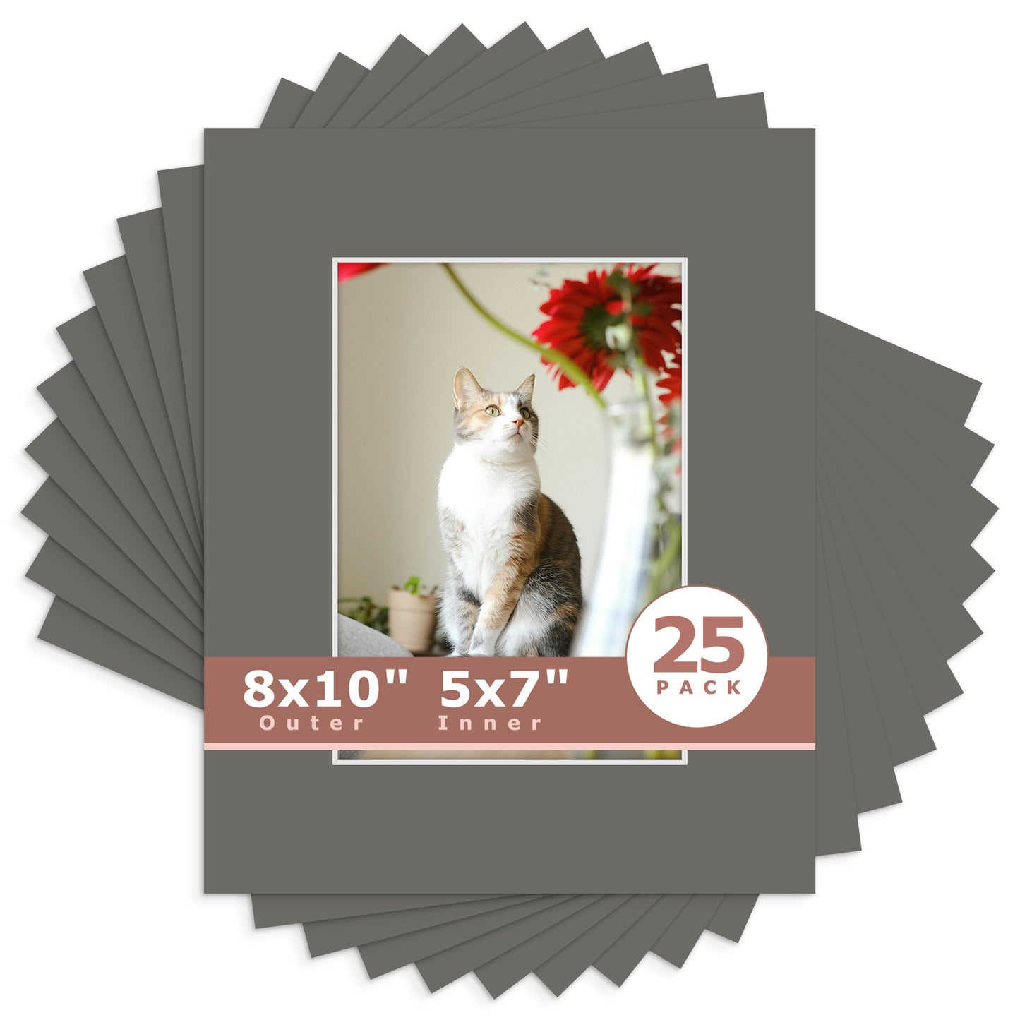 8x10 Economy Pre-Cut Mat Board-Pack of 25 5x7 (4.5x6.5 exact opening) N171 Gray