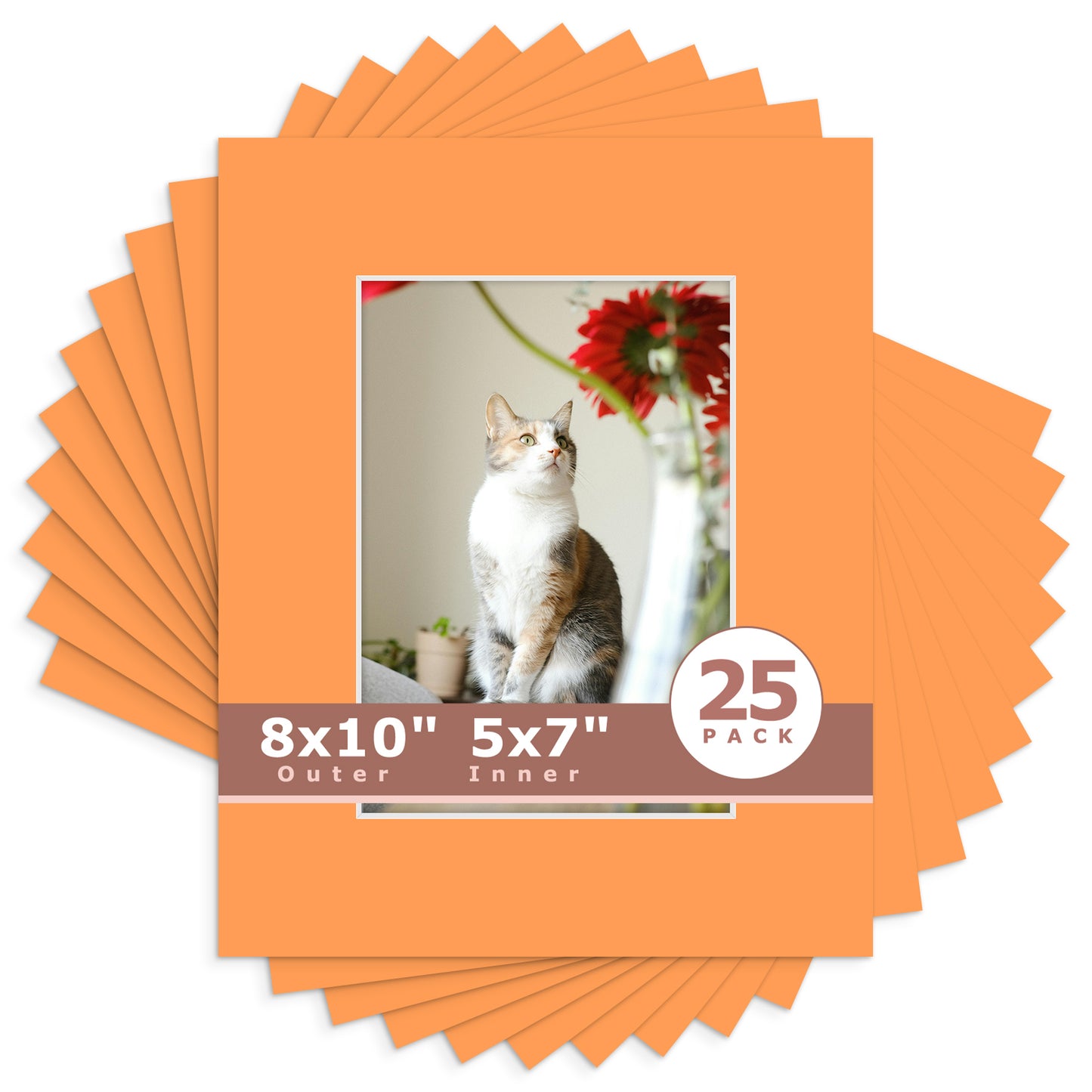 8x10 Economy Pre-Cut Mat Board-Pack of 25 5x7 (4.5x6.5 exact opening) N178 Orange