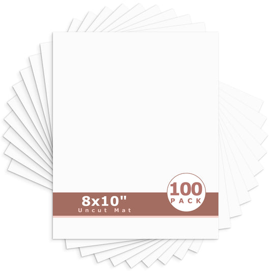 8x10 Uncut Mat Boards - Pack of 100 White