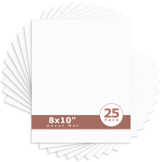 8x10 Uncut Mat Boards - Pack of 25 White