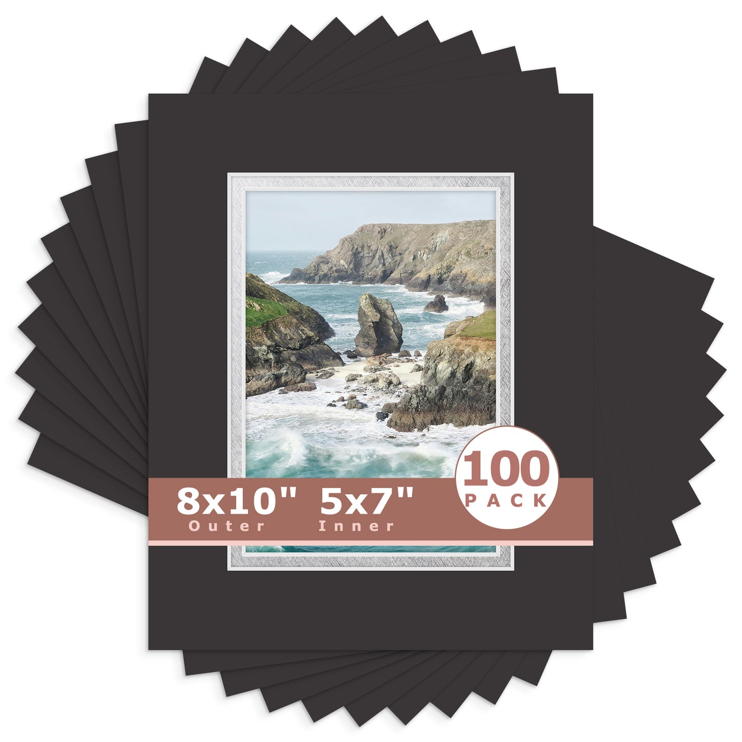 8x10 Double Mat For 5x7 Photos - Pack of 100 Black Silver