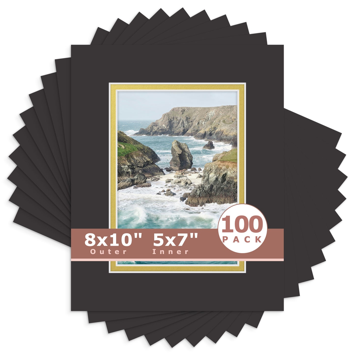 8x10 Double Mat For 5x7 Photos - Pack of 100 Black Gold