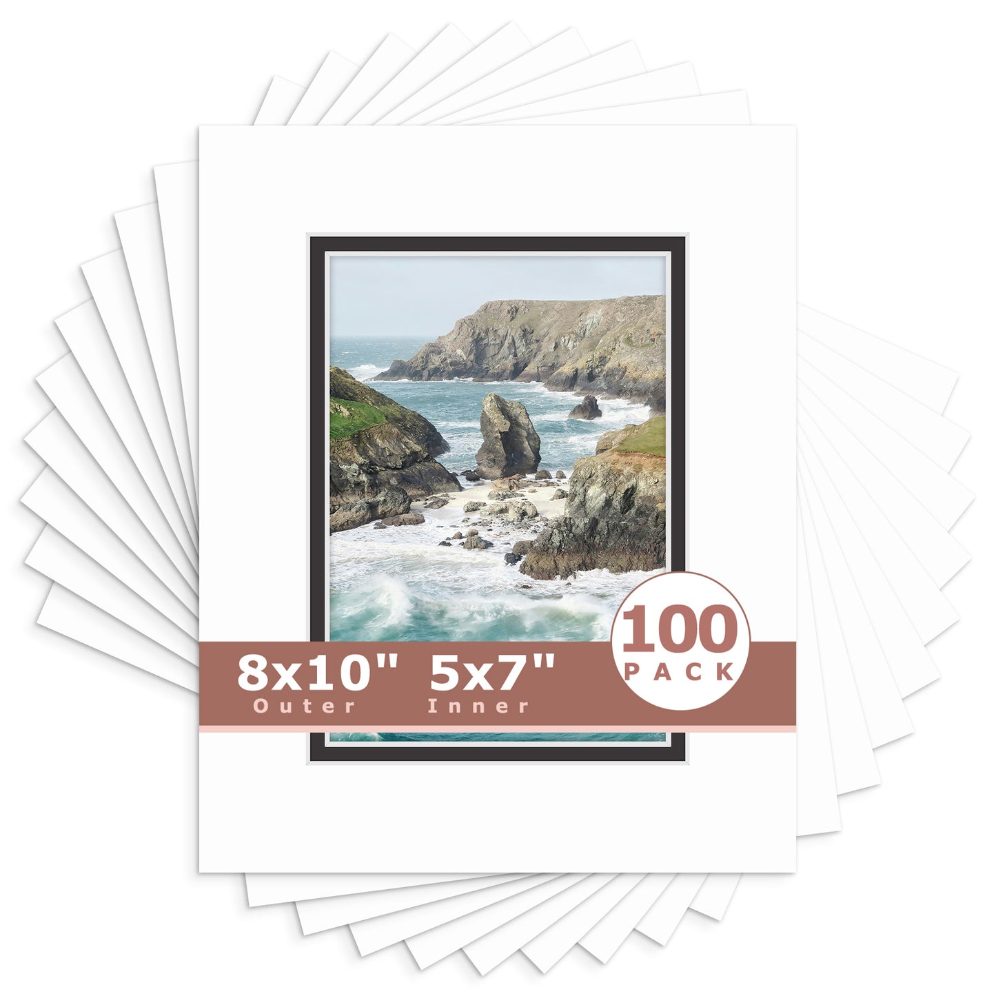 8x10 Double Mat For 5x7 Photos - Pack of 100 White Black