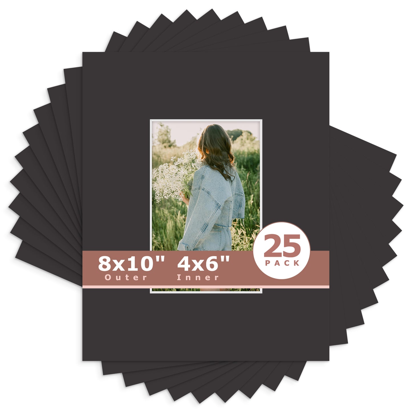 8x10 Economy Pre-Cut Mat Board-Pack of 25 4x6 (3.5x5.5 exact opening) N142 Tricom Black