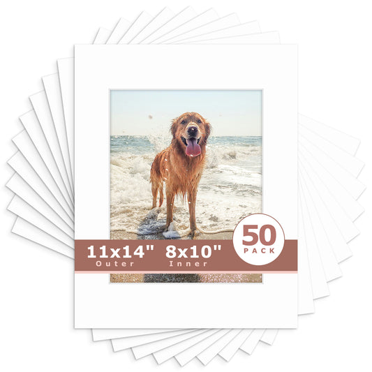 11x14 Whitecore Pre-Cut Mat Board - Pack of 50 8x10 (7.5x9.5 exact opening) N501 White