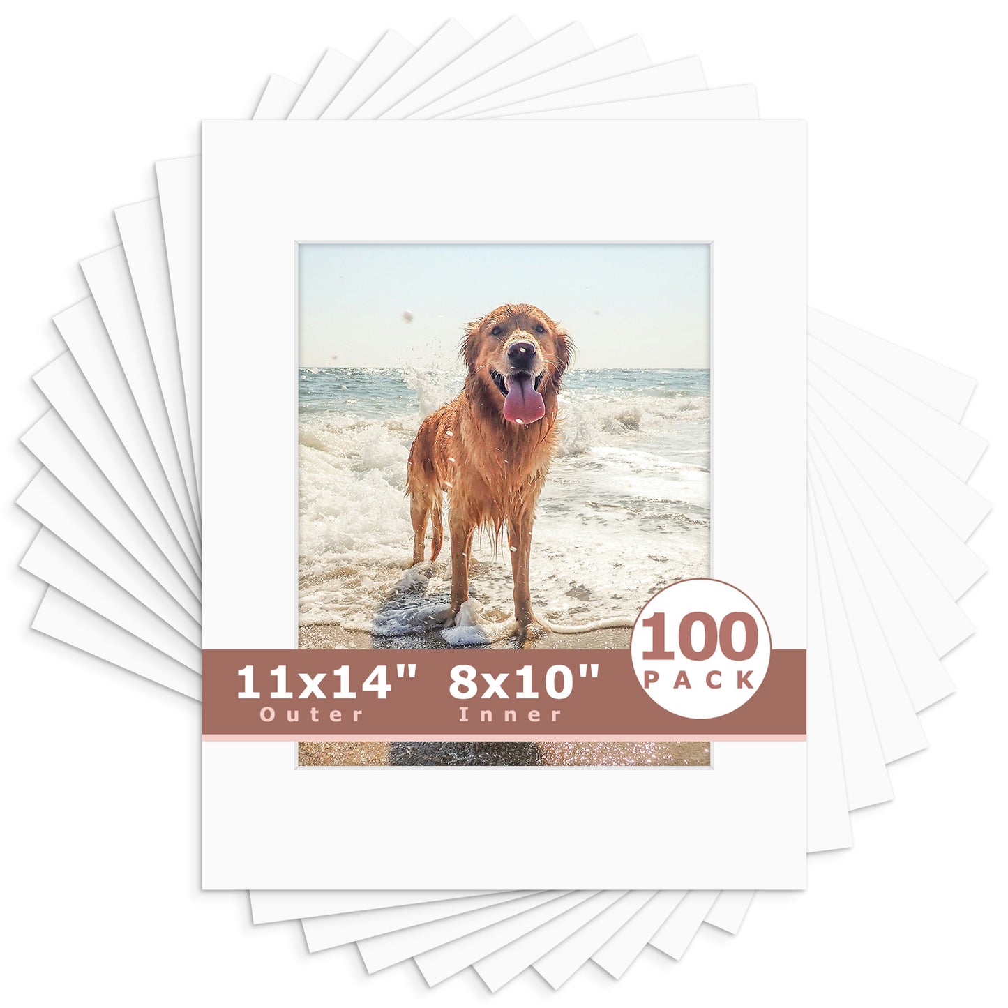 11x14 Whitecore Pre-Cut Mat Board - Pack of 100 8x10 (7.5x9.5 exact opening) N502 Off White