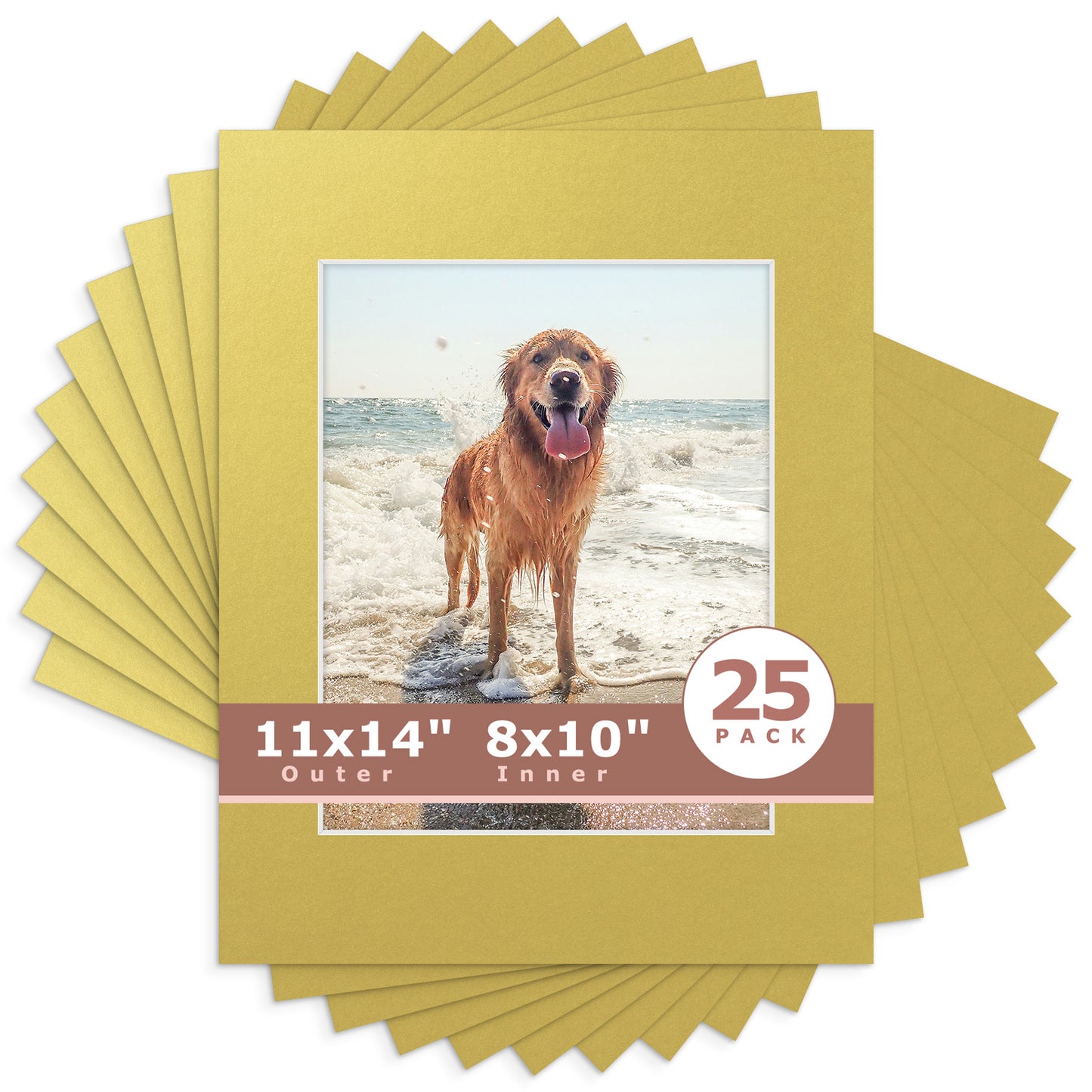 11x14 Whitecore Pre-Cut Mat Board - Pack of 25 8x10 (7.5x9.5 exact opening) N143 Old Gold