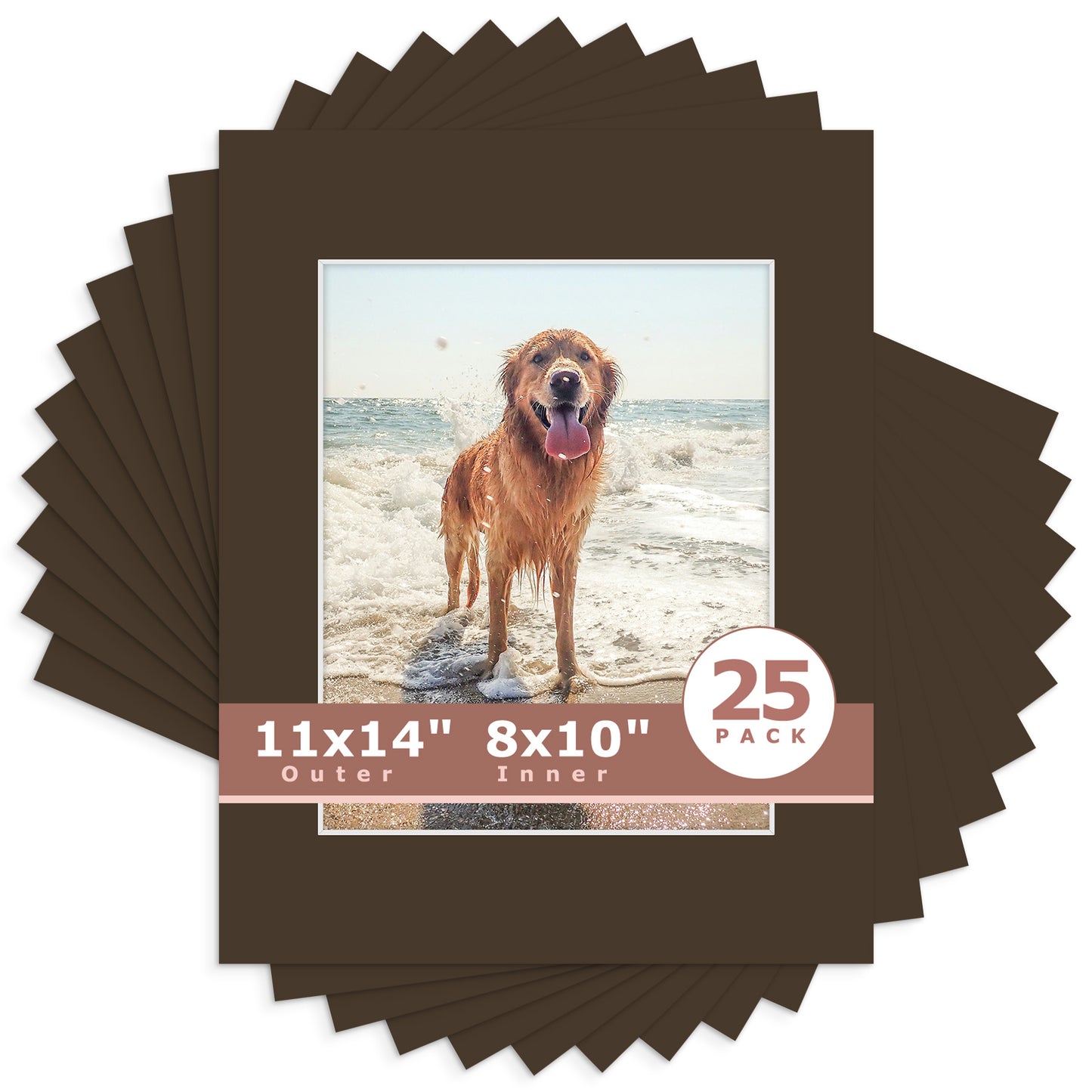 11x14 Whitecore Pre-Cut Mat Board - Pack of 25 8x10 (7.5x9.5 exact opening) N148 Well-Bred Brown
