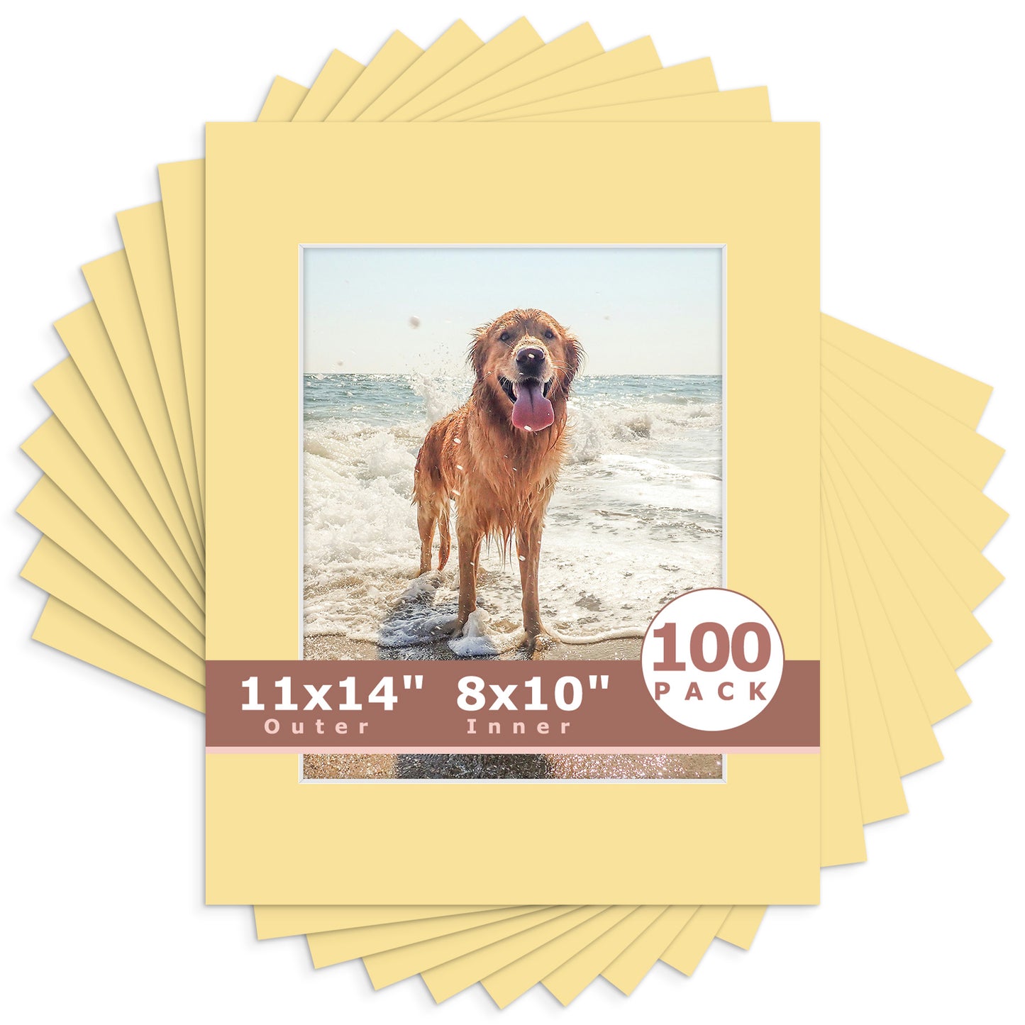 11x14 Whitecore Pre-Cut Mat Board - Pack of 100 8x10 (7.5x9.5 exact opening) N157 Compatible Beige