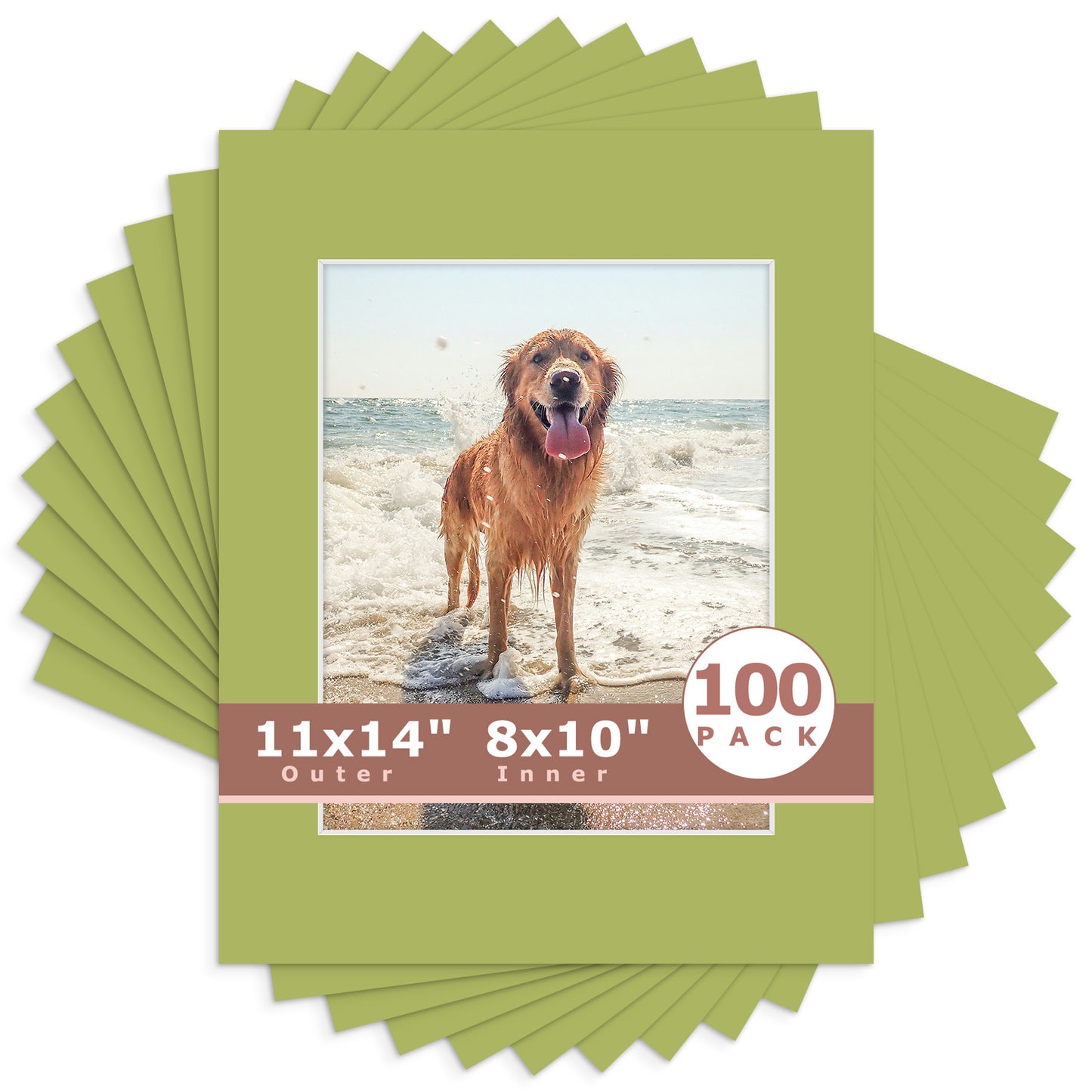 11x14 Whitecore Pre-Cut Mat Board - Pack of 100 8x10 (7.5x9.5 exact opening) N163 Organic Green