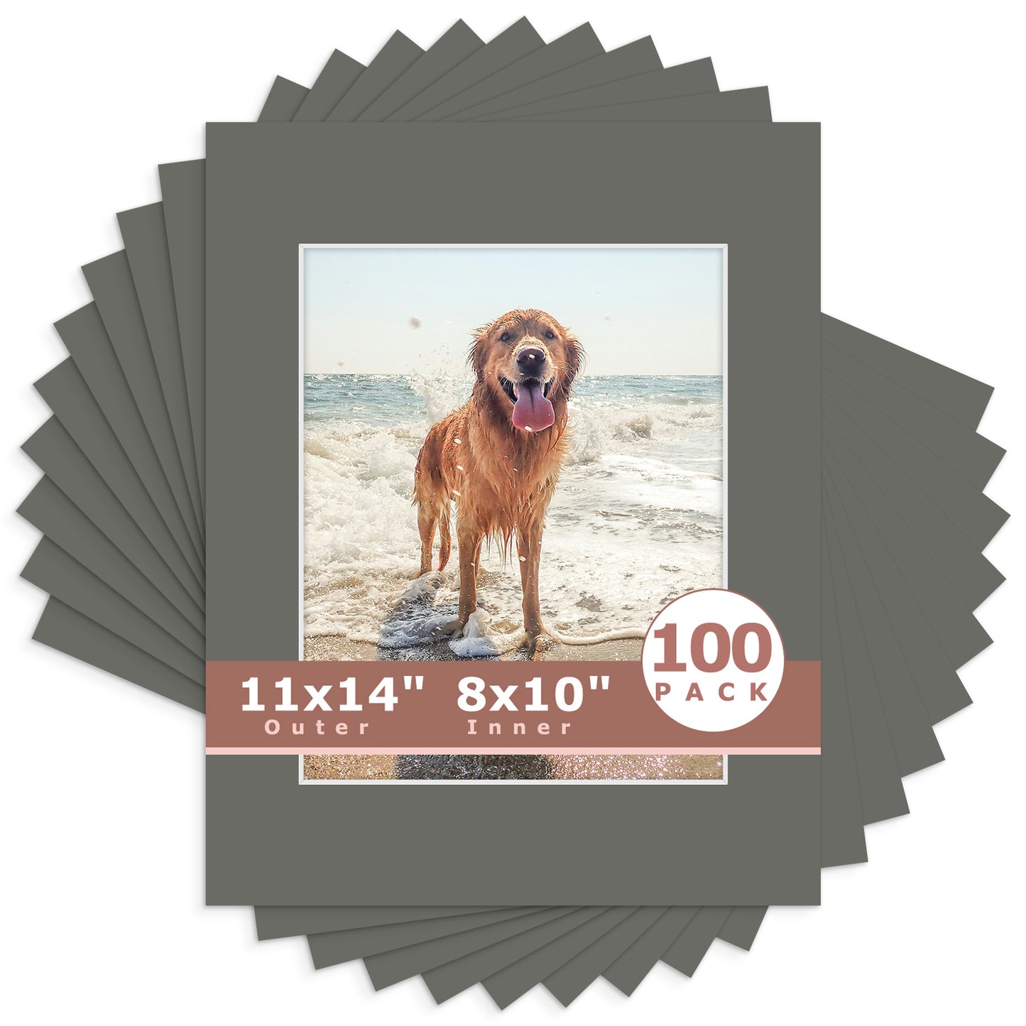 11x14 Whitecore Pre-Cut Mat Board - Pack of 100 8x10 (7.5x9.5 exact opening) N171 Gray