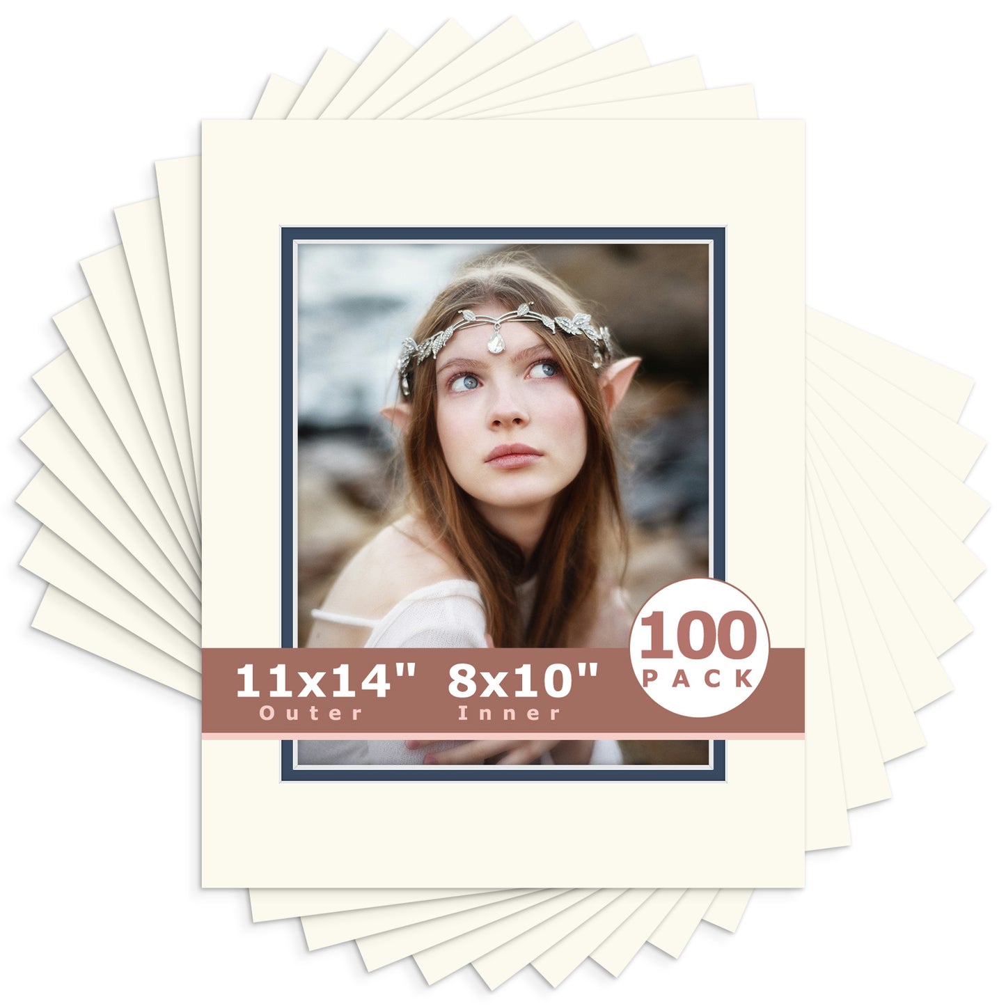 11x14 Double Mat For 8x10 Photos - Pack of 100 Ivory Turret Dignity Blue