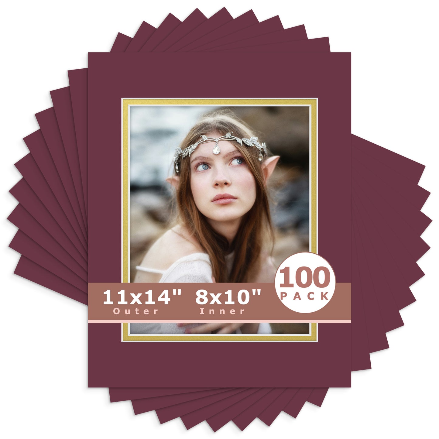 11x14 Double Mat For 8x10 Photos - Pack of 100 Maroon Old Gold
