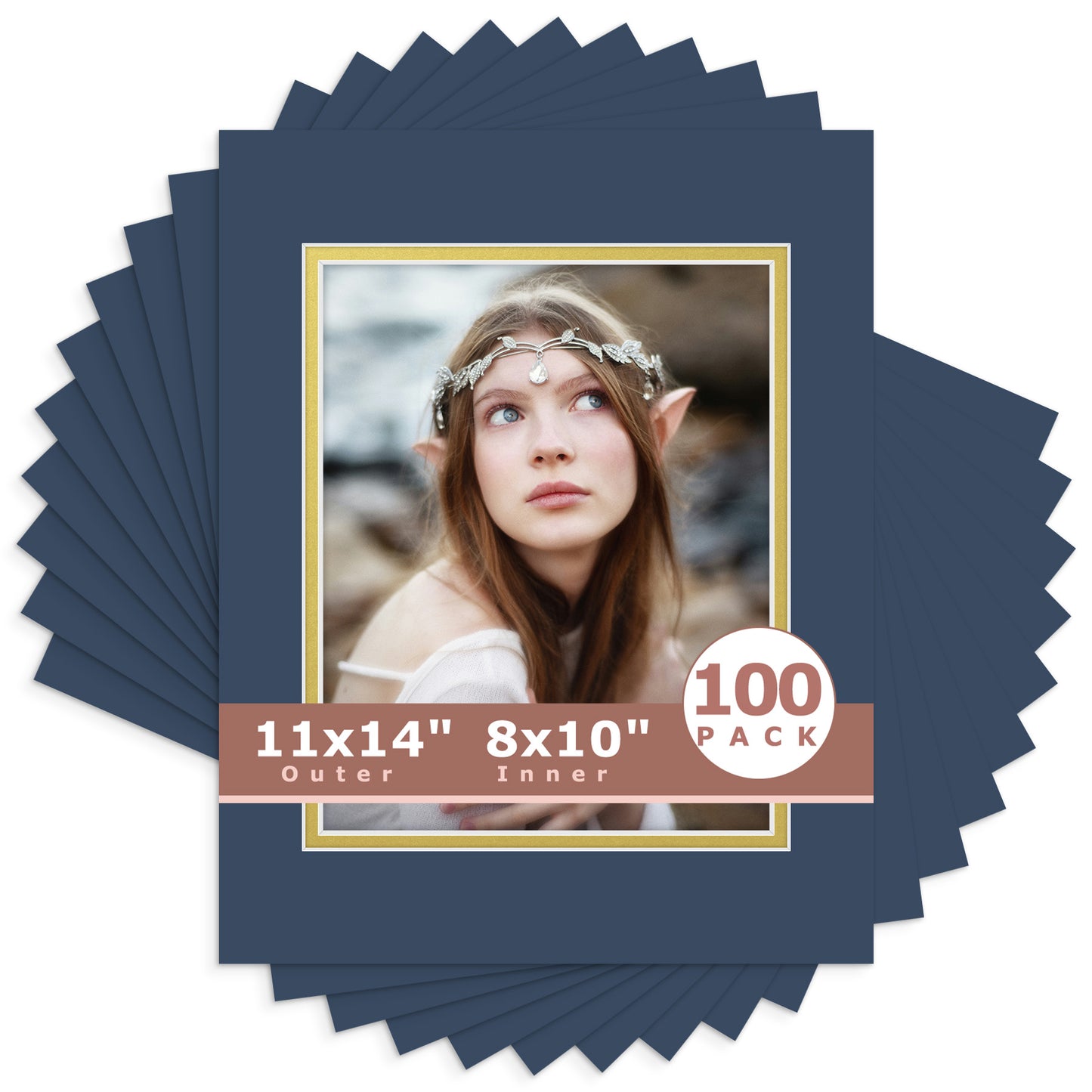 11x14 Double Mat For 8x10 Photos - Pack of 100 Dignity Blue Old Gold