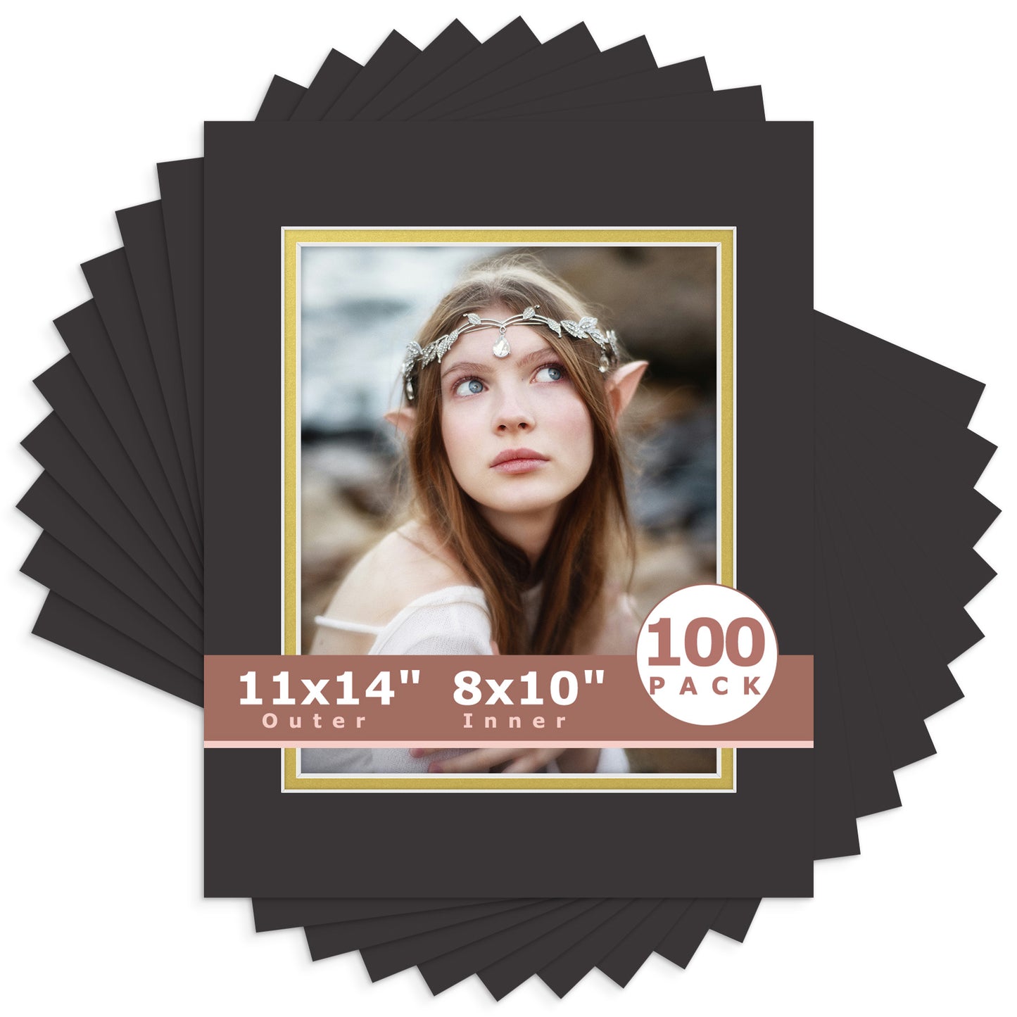 11x14 Double Mat For 8x10 Photos - Pack of 100 Black Gold
