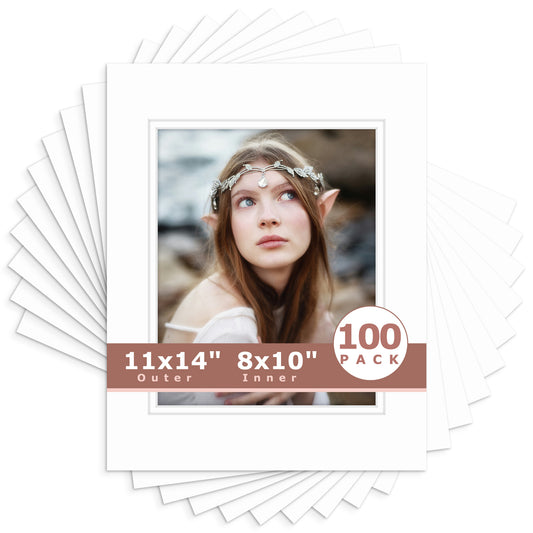 11x14 Double Mat For 8x10 Photos - Pack of 100 White White