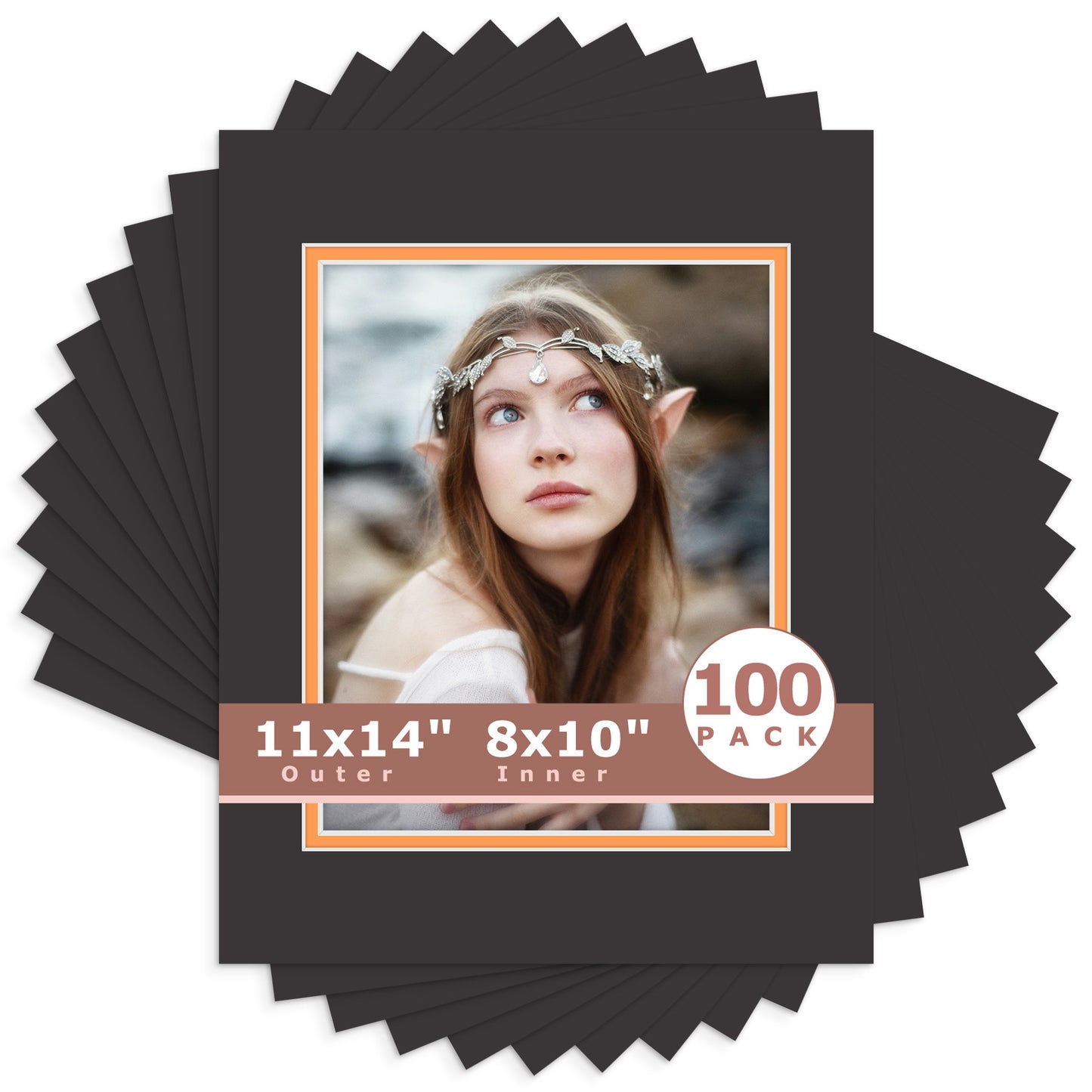 11x14 Double Mat For 8x10 Photos - Pack of 100 Black Orange