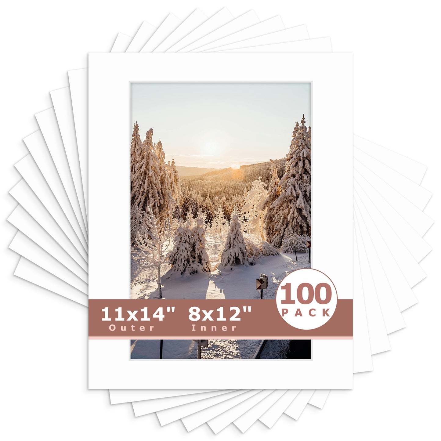 11x14 Whitecore Pre-Cut Mat Board - Pack of 100 8x12 (7.5x11.5 exact opening) N501 White
