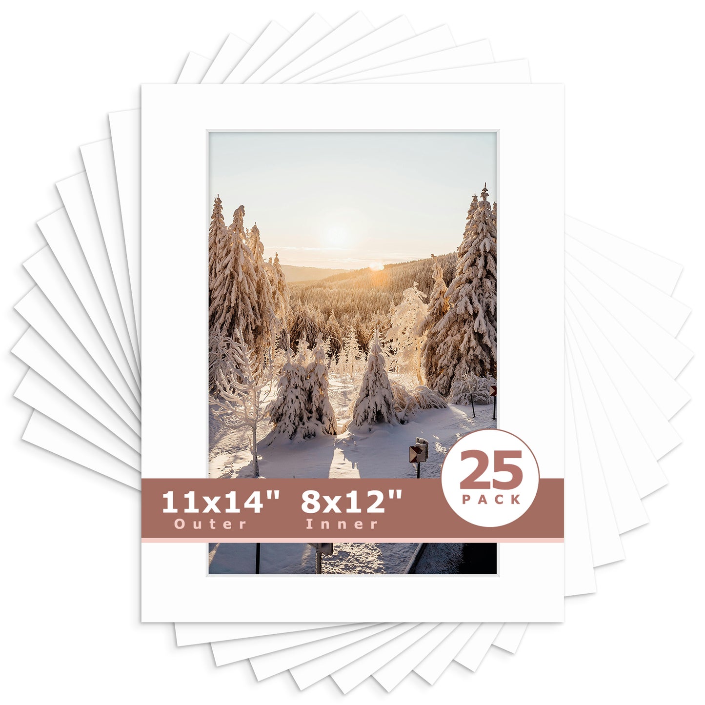 11x14 Whitecore Pre-Cut Mat Board - Pack of 25 8x12 (7.5x11.5 exact opening) N501 White
