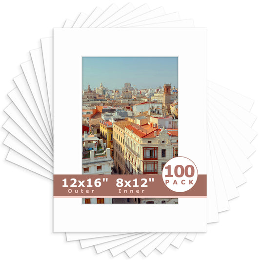 12x16 Picture Mats For 8x12 Photos - Pack of 100 N501 White