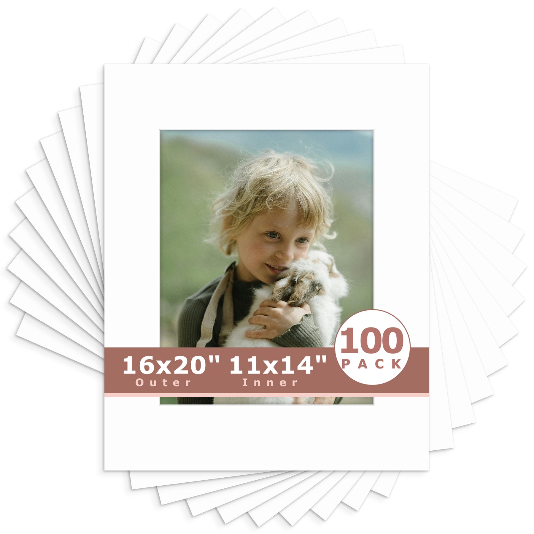 16x20 Whitecore Economy Pre-Cut Mat-Pack of 100 11x14 (exact opening 10.5x13.5) N501 White