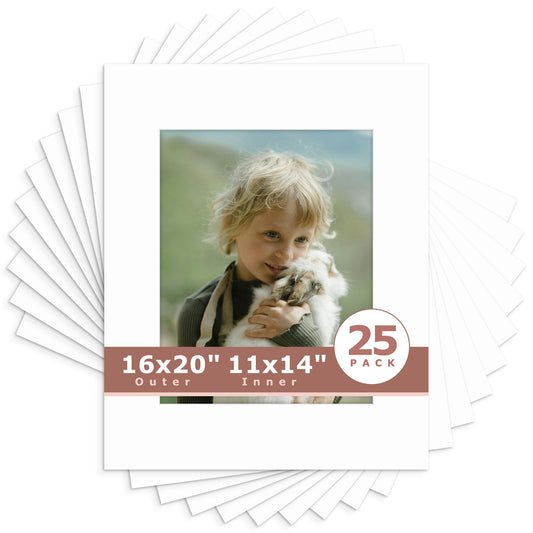 16x20 Whitecore Economy Pre-Cut Mat-Pack of 25 11x14 (exact opening 10.5x13.5) N501 White