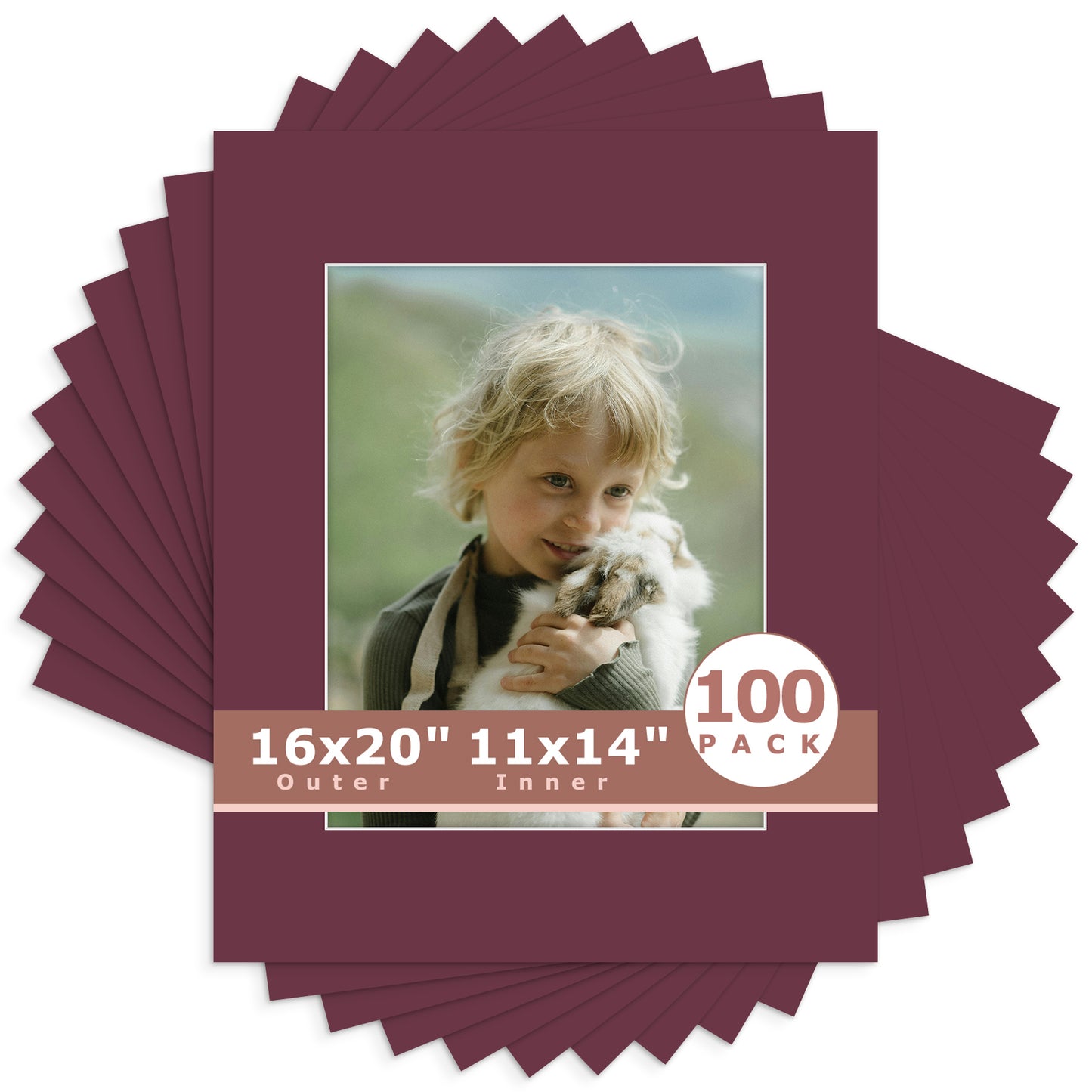 16x20 Whitecore Economy Pre-Cut Mat-Pack of 100 11x14 (exact opening 10.5x13.5) N124 Maroon