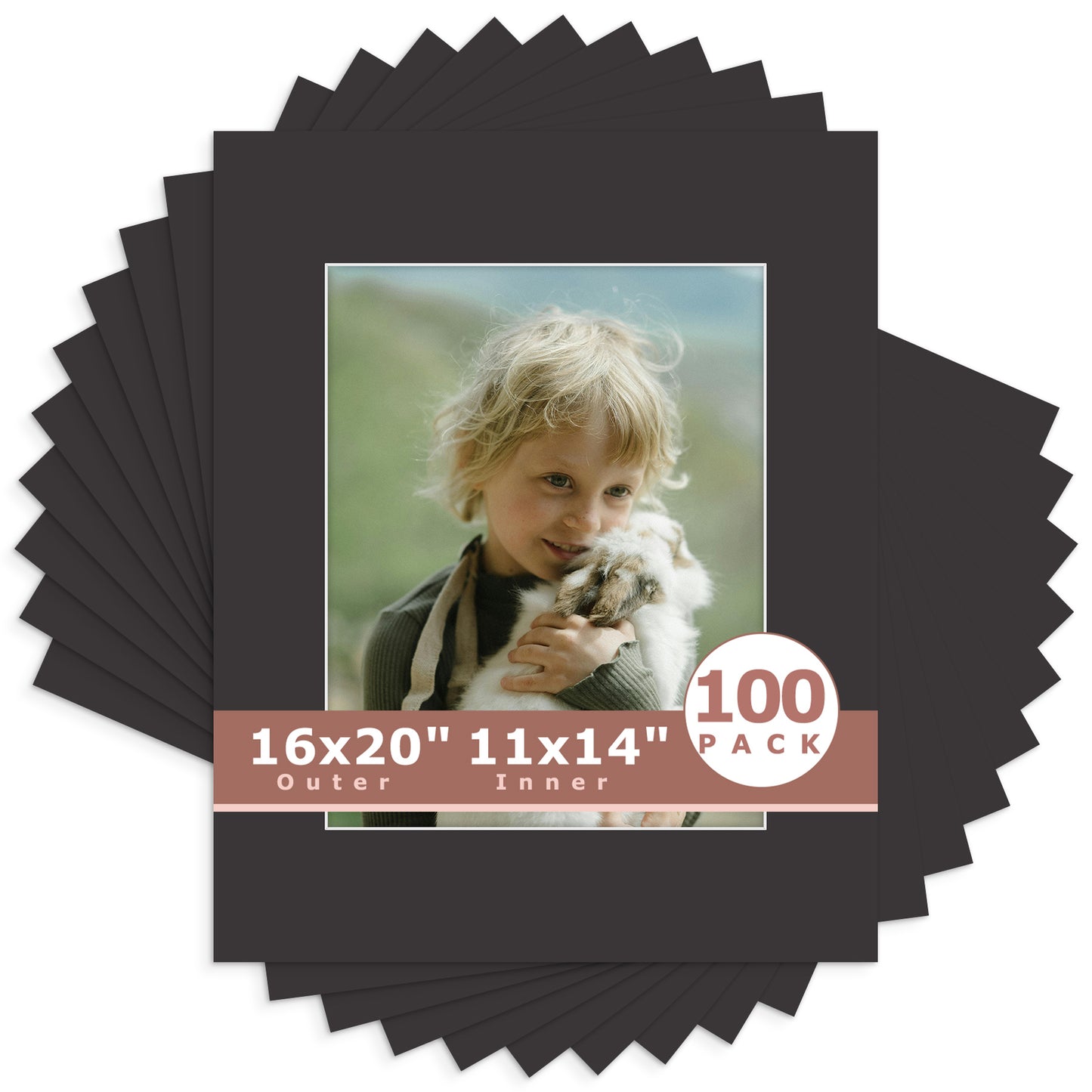 16x20 Whitecore Economy Pre-Cut Mat-Pack of 100 11x14 (exact opening 10.5x13.5) N142 Tricom Black