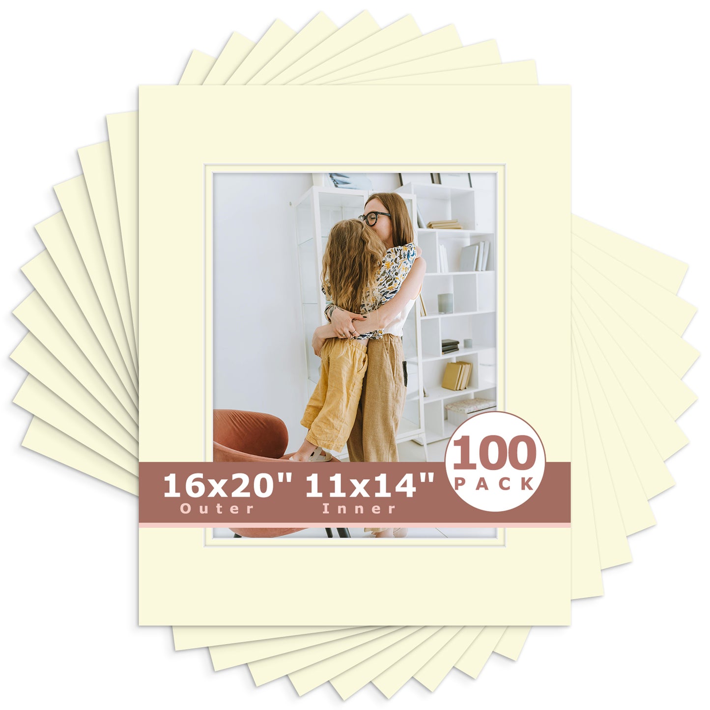16x20 Economy Pre-Cut Double Mat For 11x14 Photo-Pack of 100 Ivory Ivory