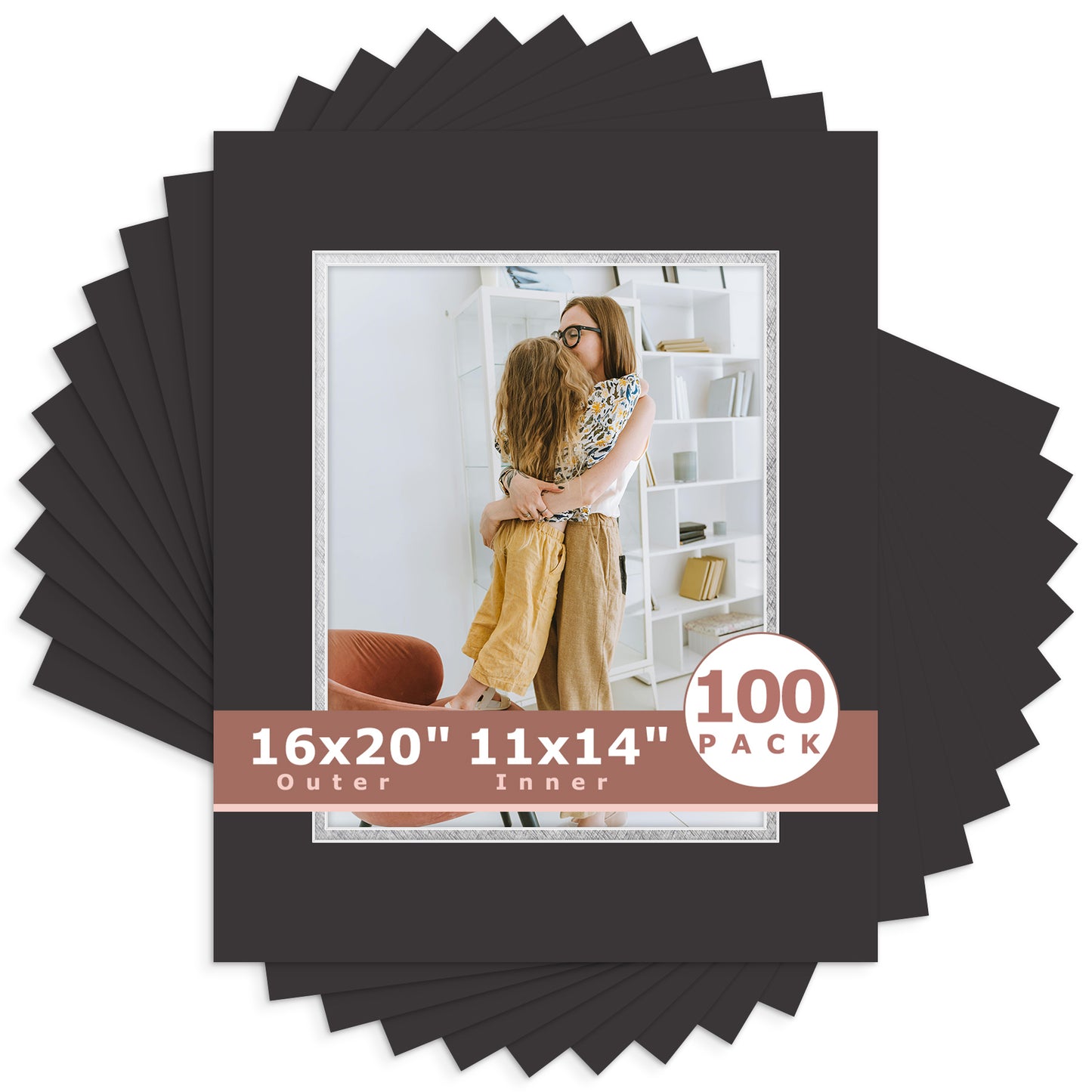16x20 Economy Pre-Cut Double Mat For 11x14 Photo-Pack of 100 Black Silver